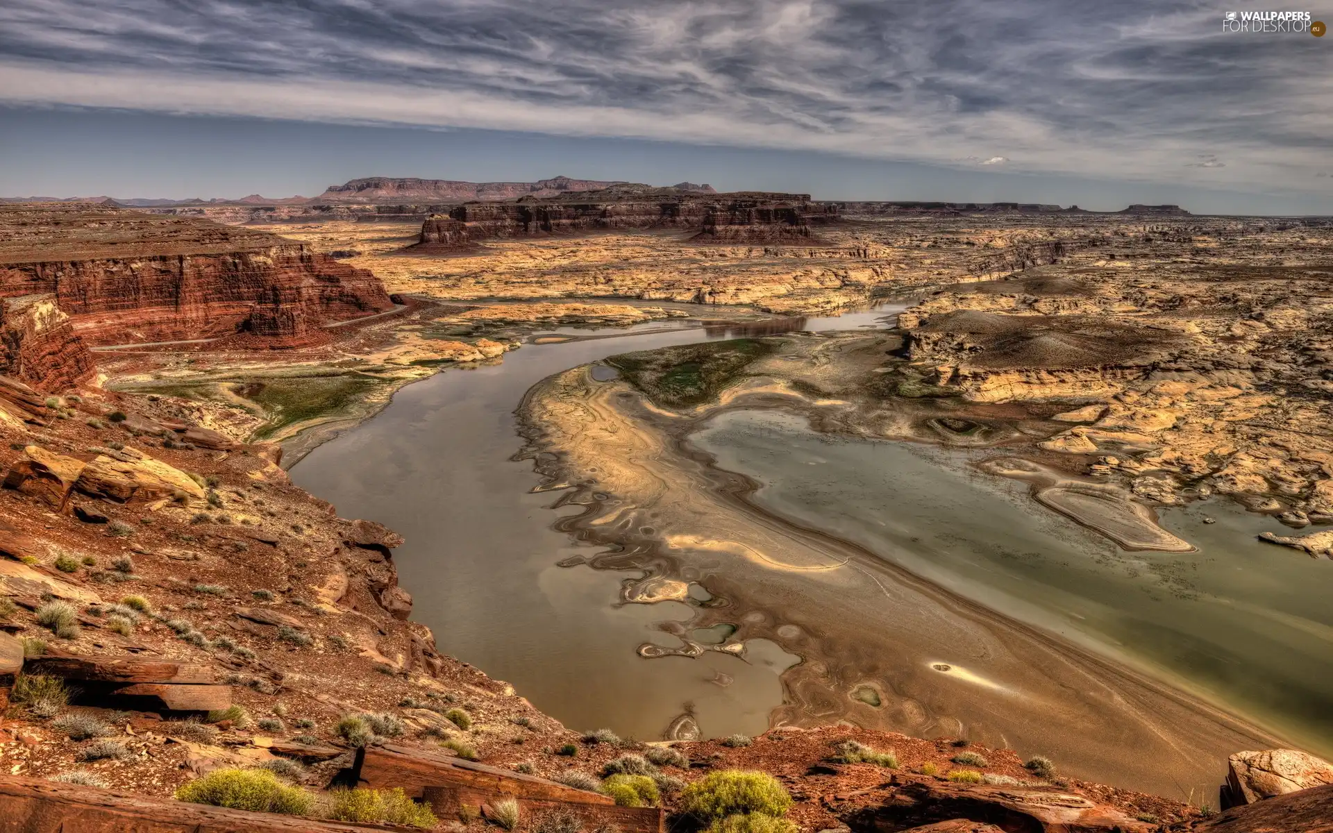 clouds, canyon, River