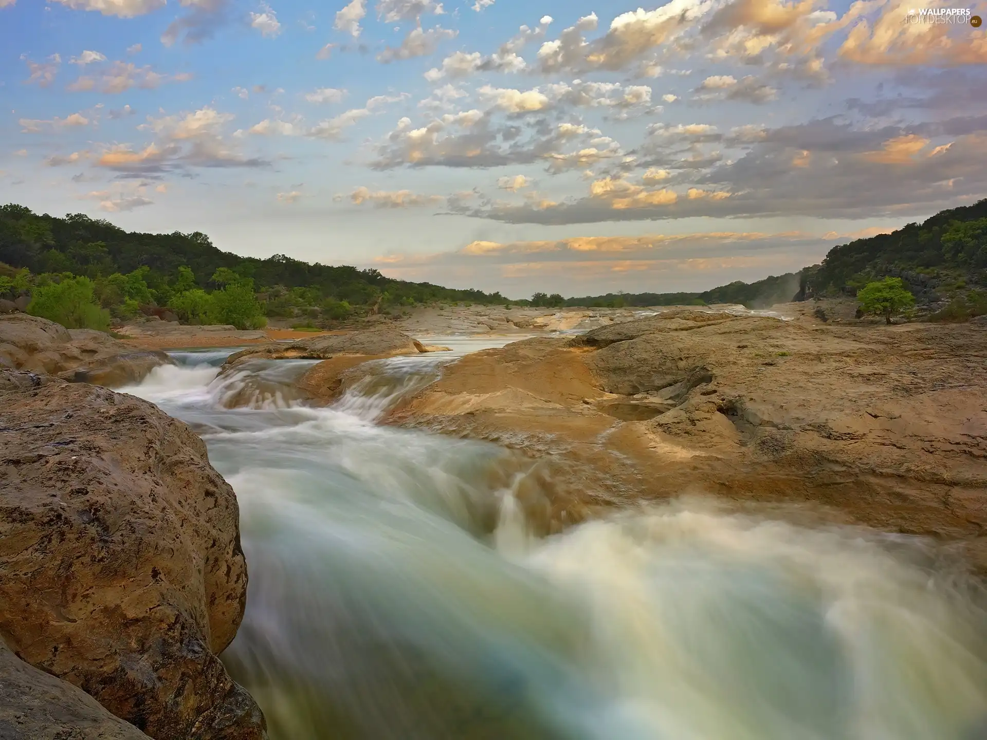 clouds, Mountain, River