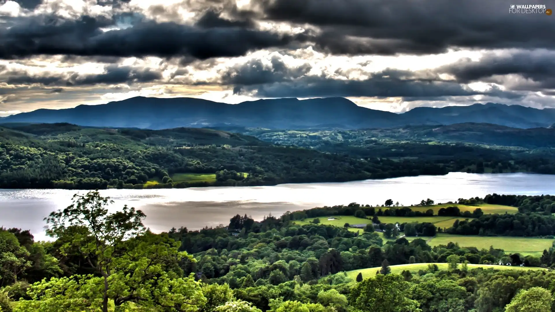 clouds, Mountains, River