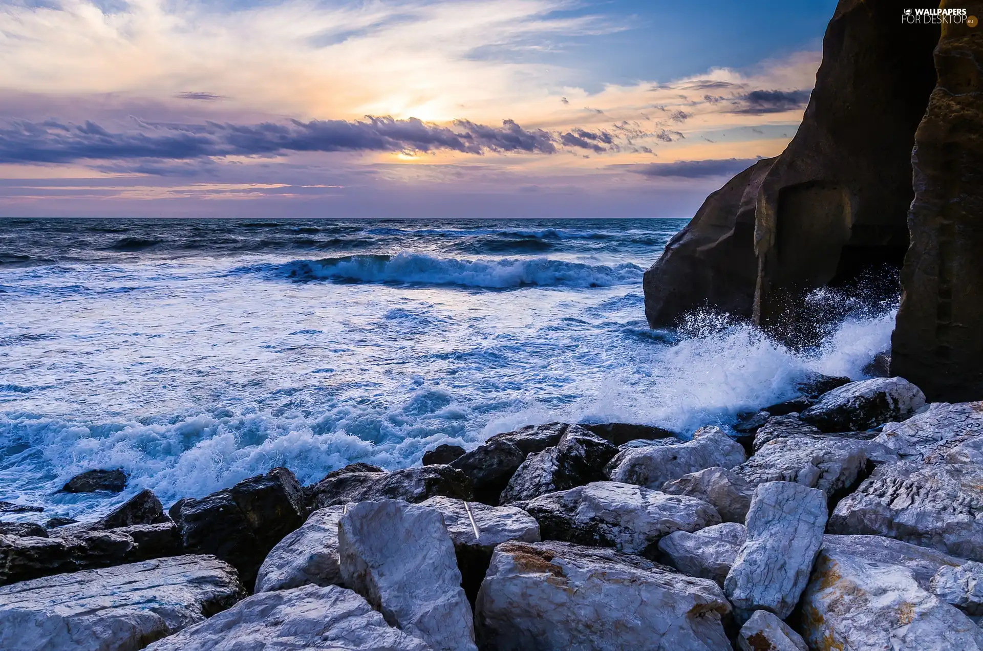 clouds, sea, rocks