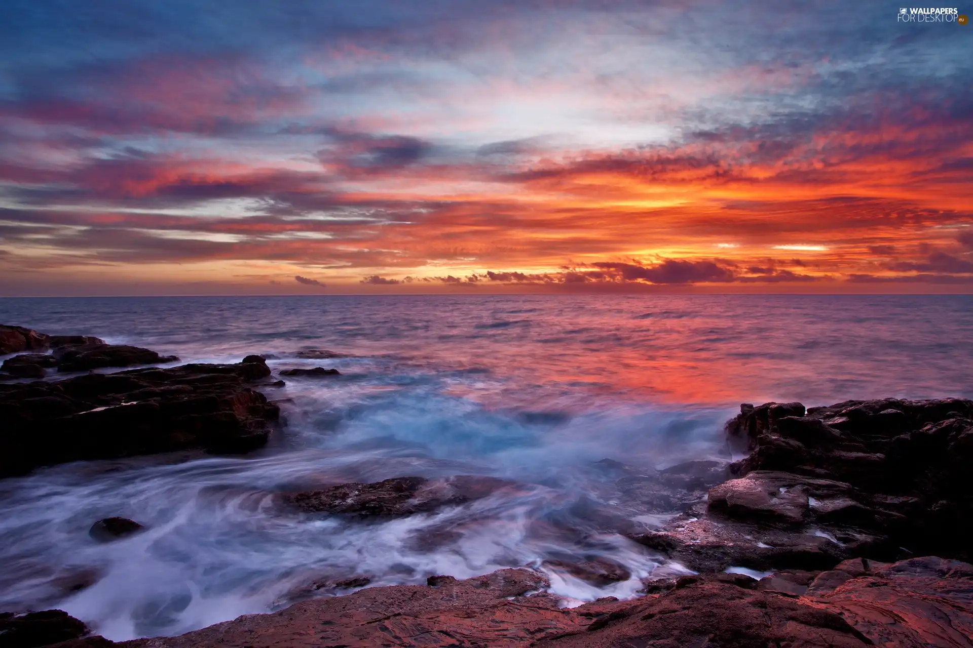 clouds, sea, rocks