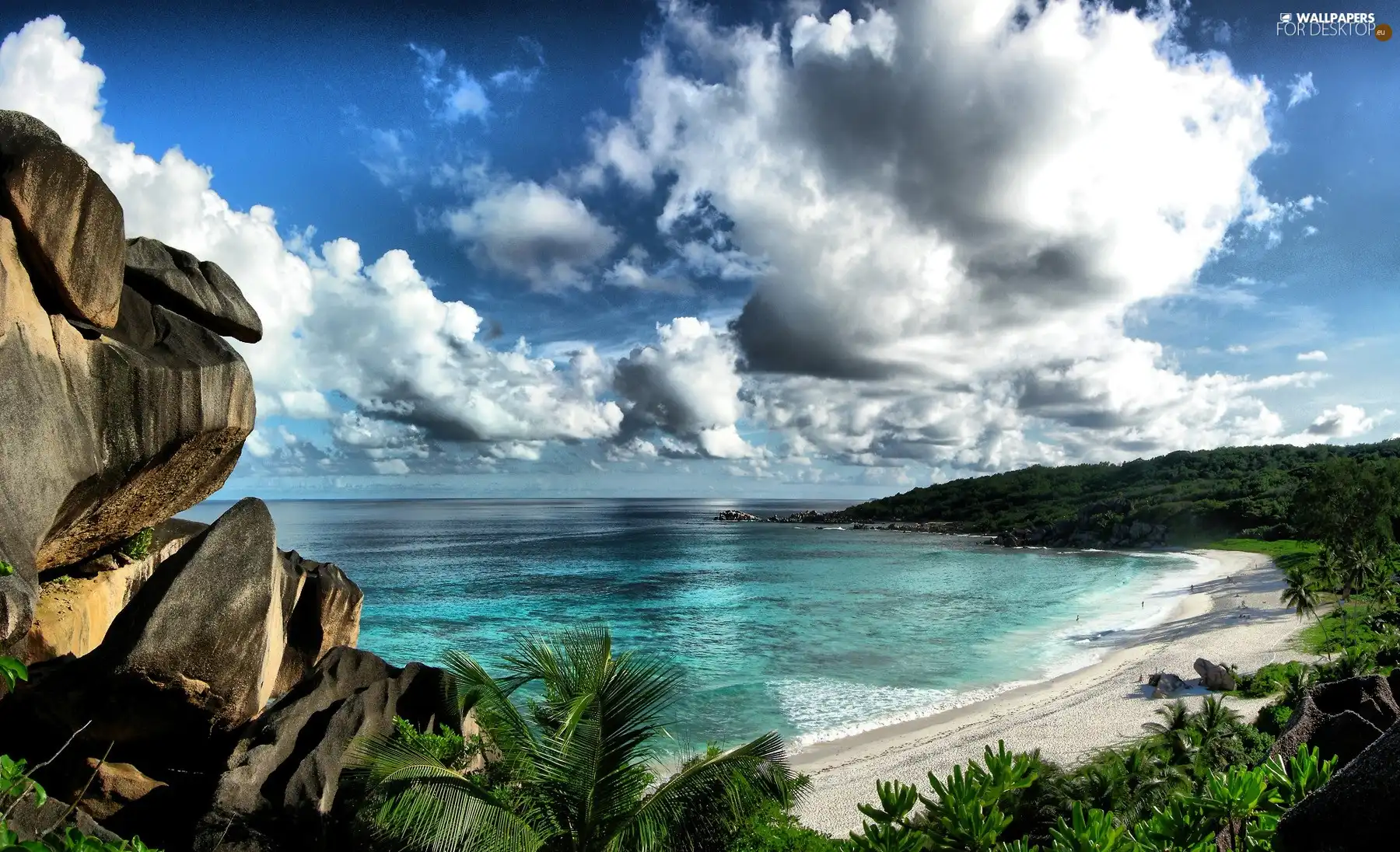 clouds, sea, rocks