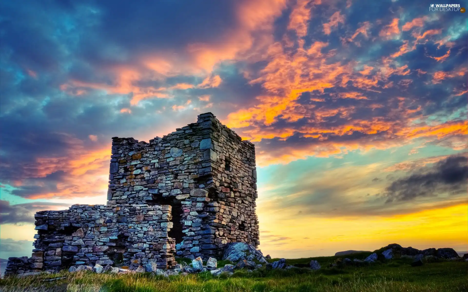 ruins, clouds