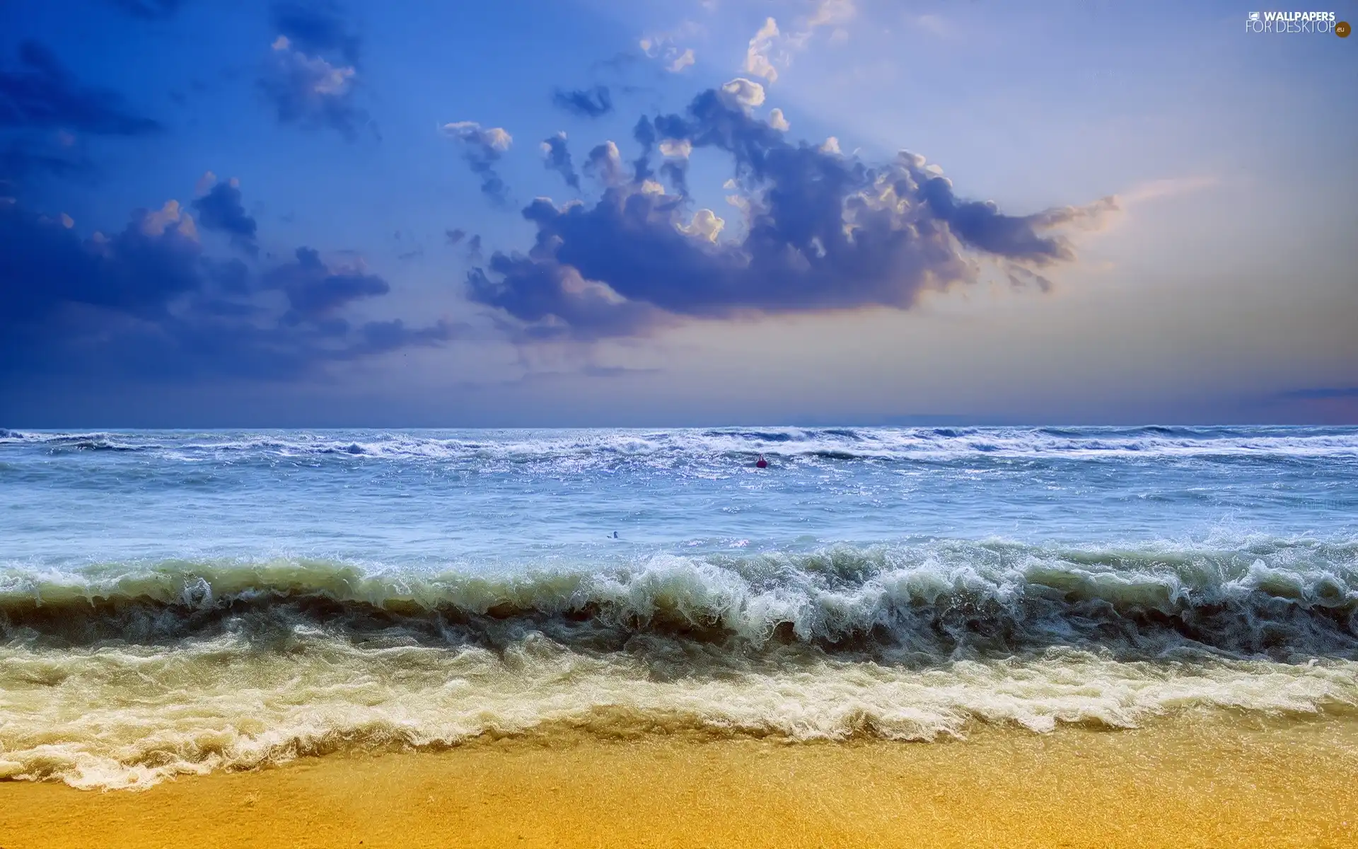 sea, Beaches, clouds, Waves