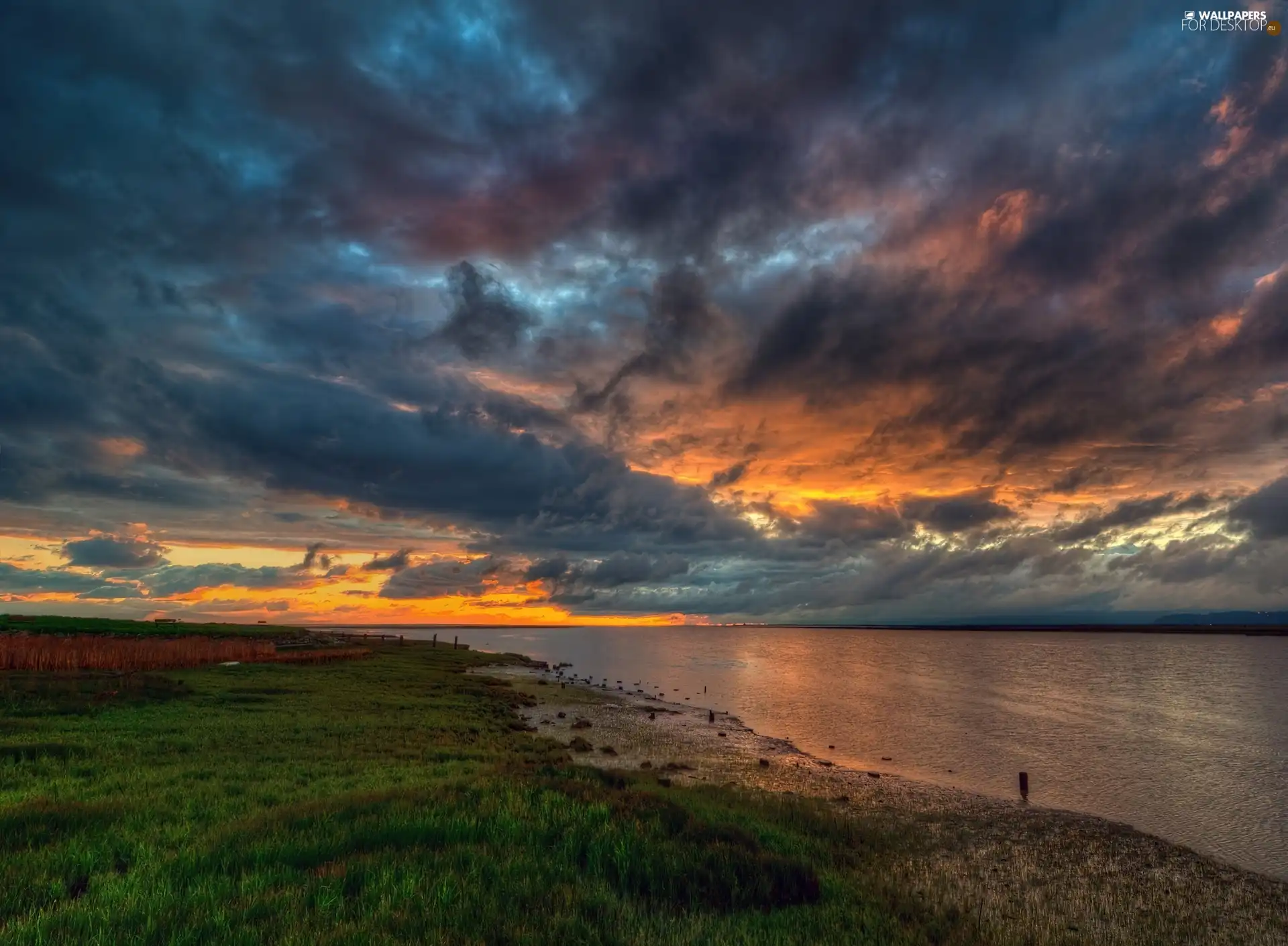 clouds, Coast, sea