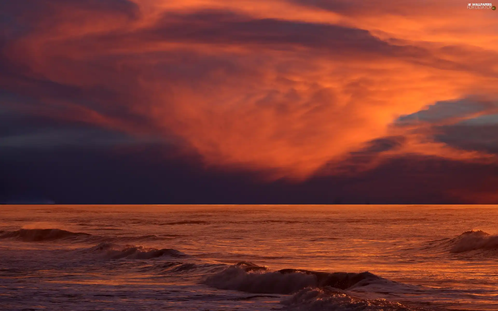 sea, sun, clouds, west