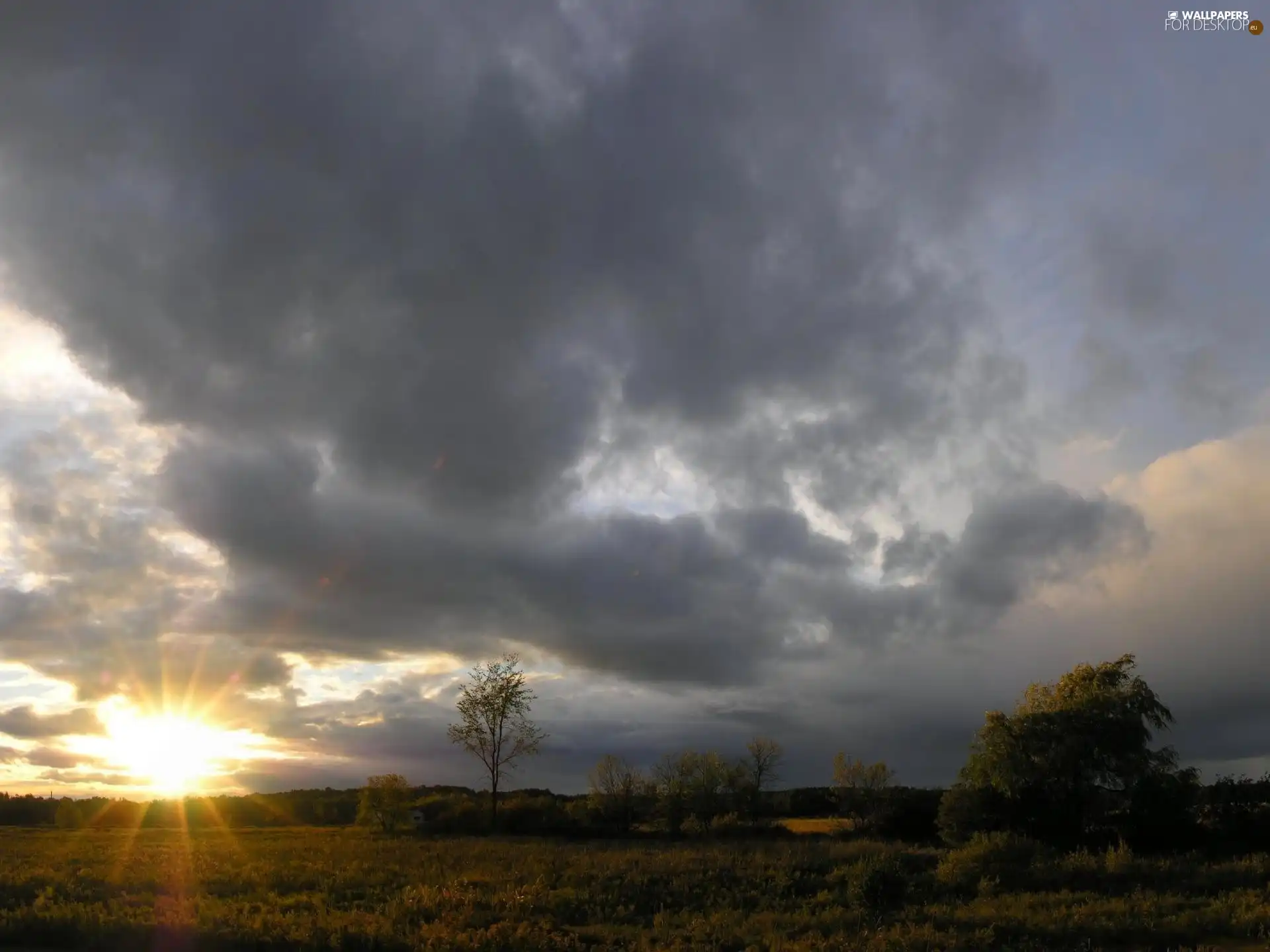 rays, west, clouds, Sky, rainy, sun