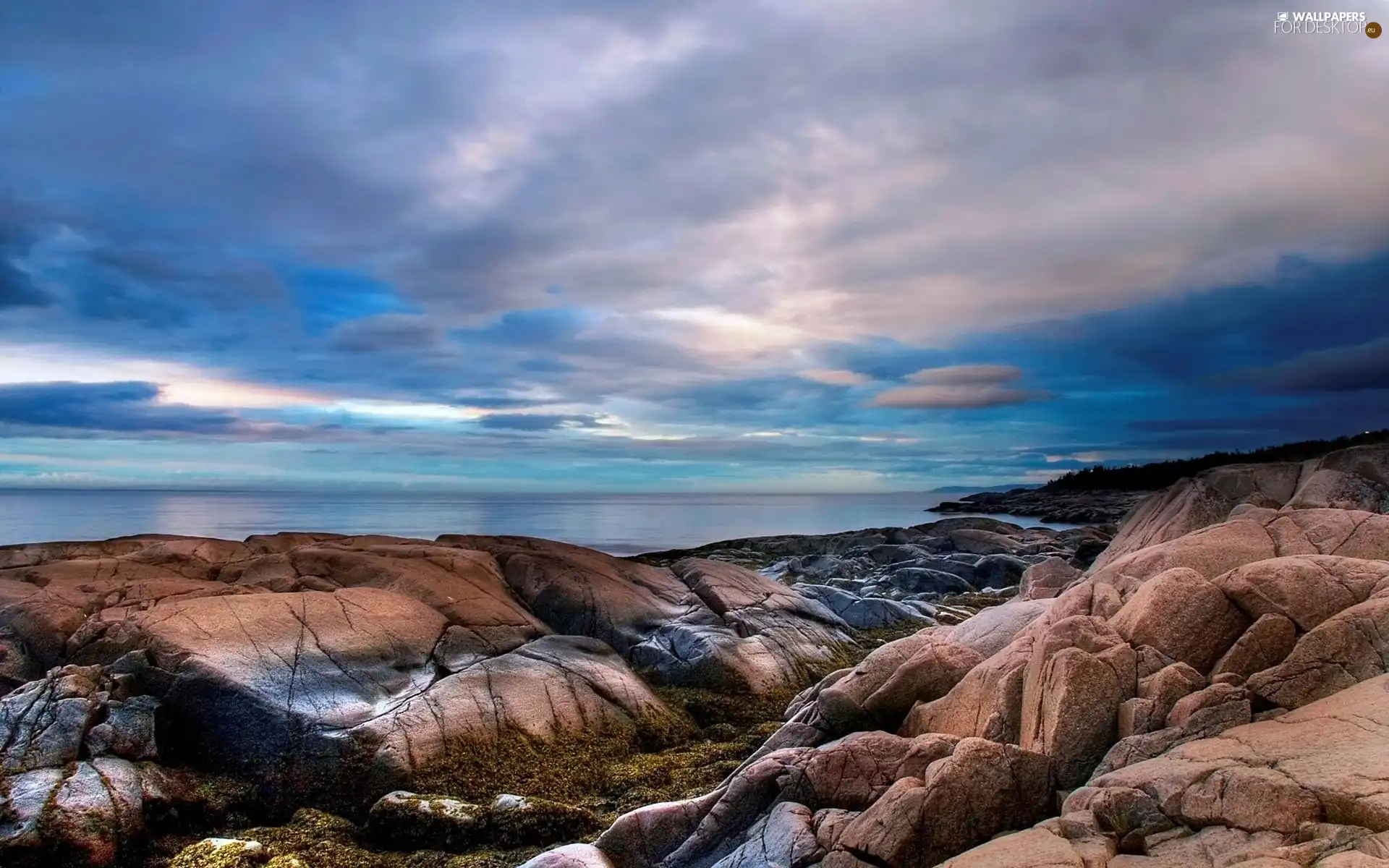 Clouds, Sky, quiet, sea, rocks