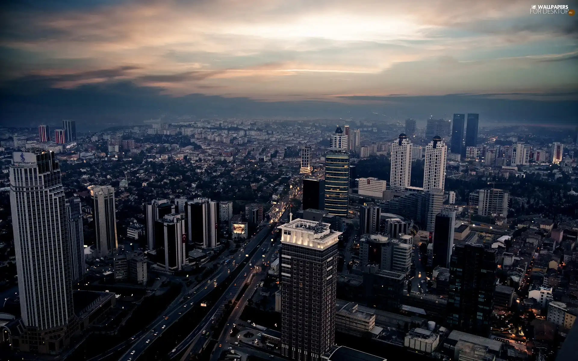 clouds, Town, skyscrapers