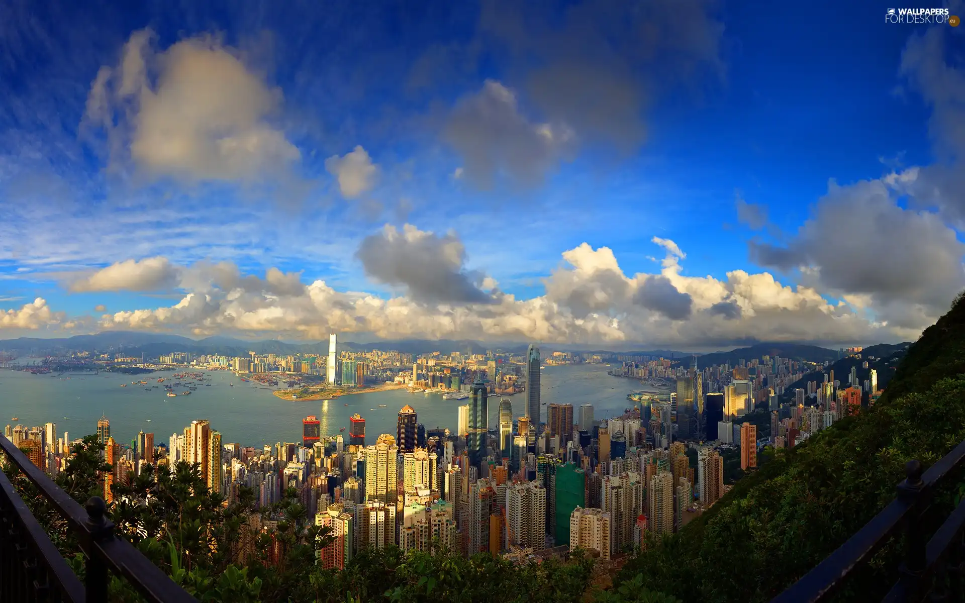 clouds, Town, skyscrapers