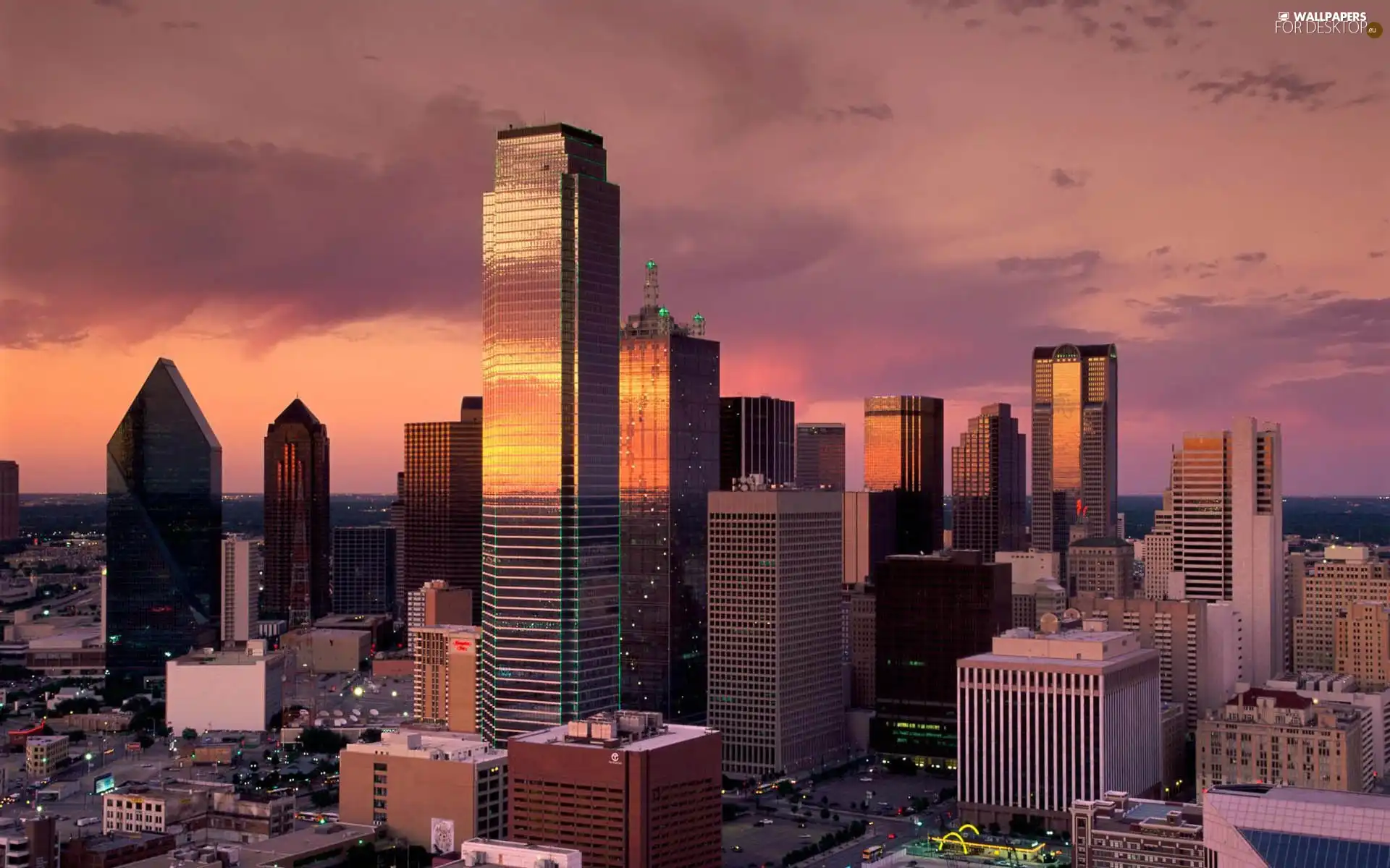 clouds, Town, skyscrapers