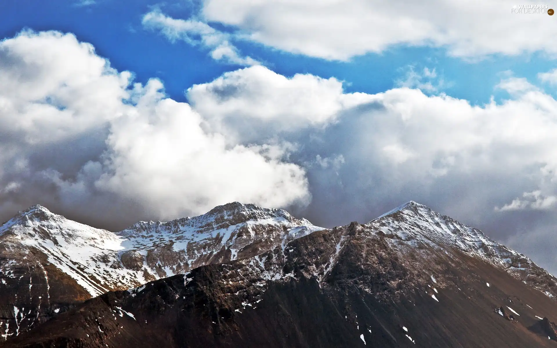 clouds, Mountains, snow