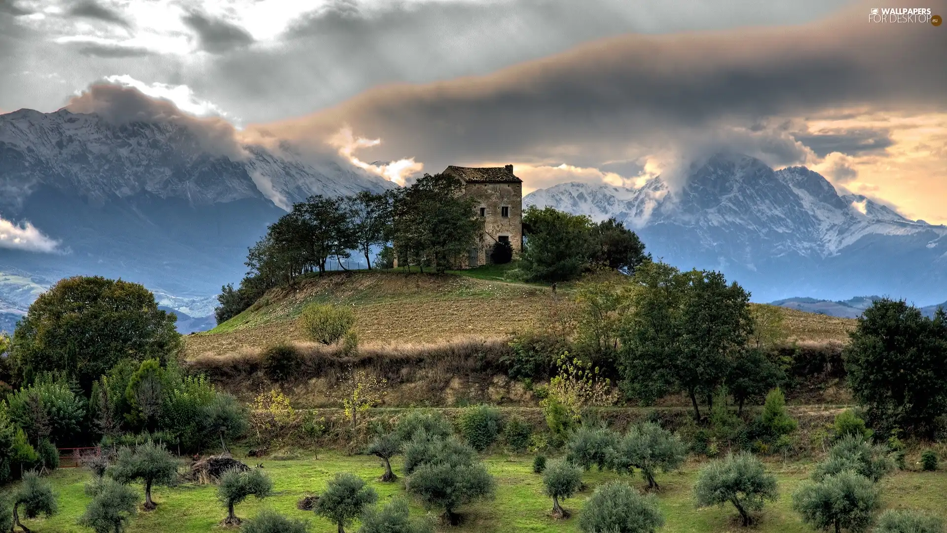 clouds, storm, an, hill, house