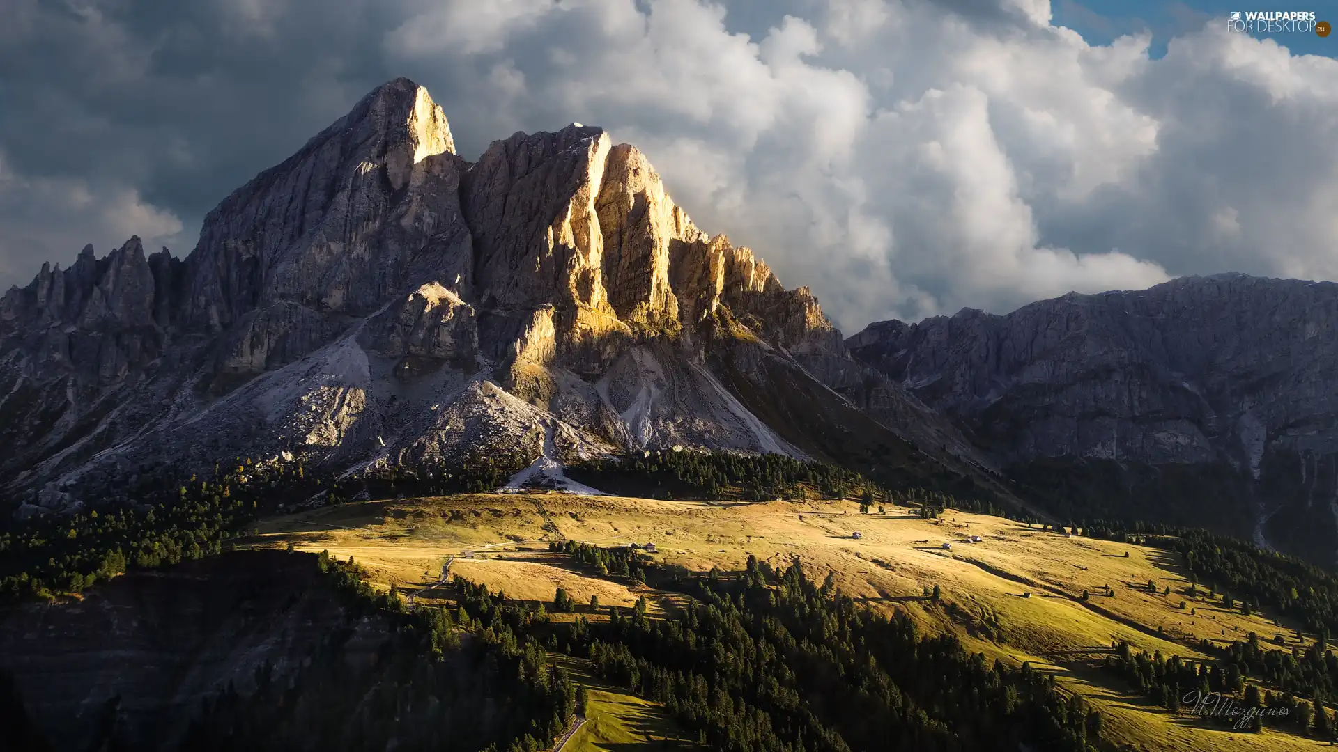 plateau, clouds, trees, viewes, Mountains