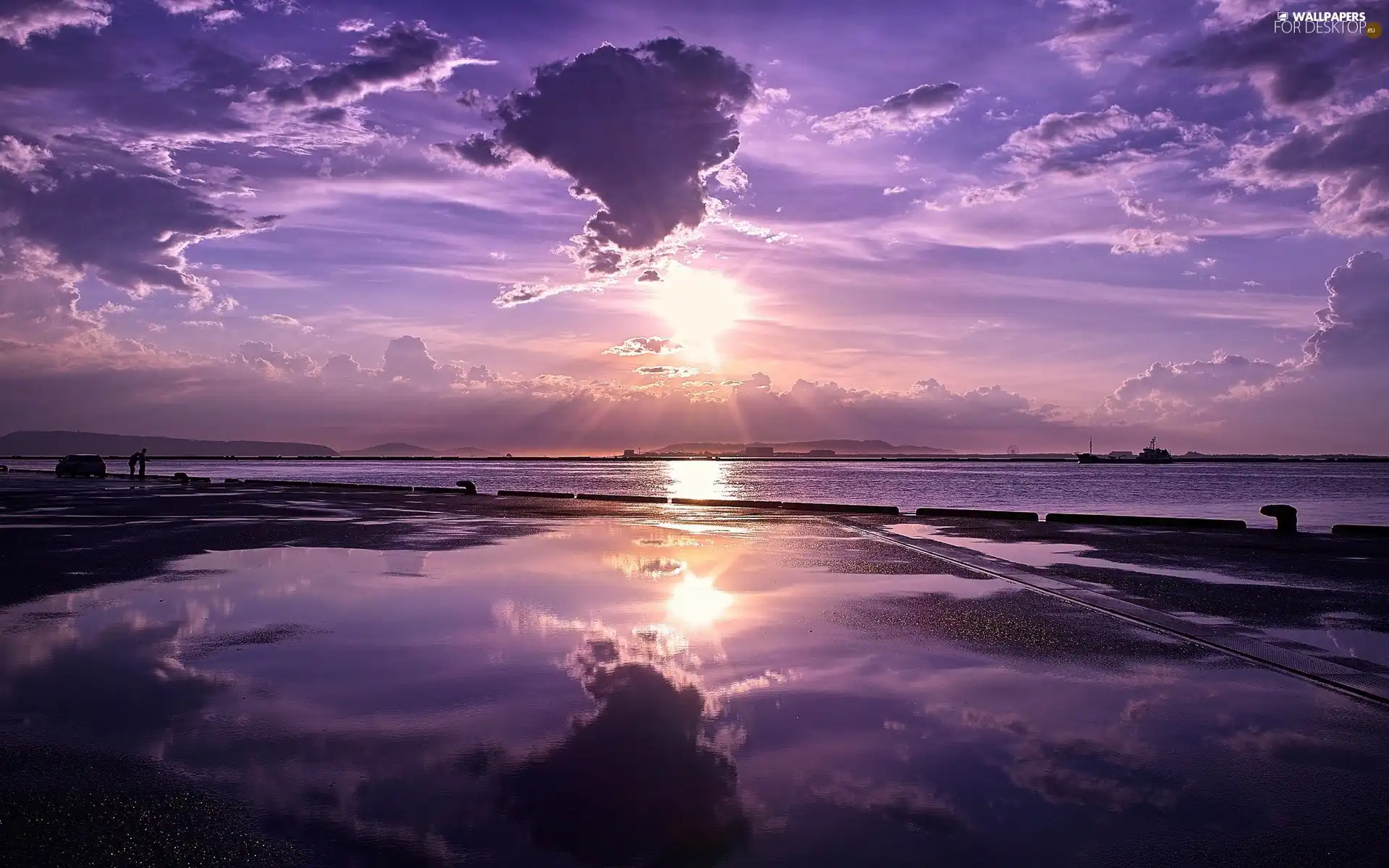 west, sea, clouds, sun