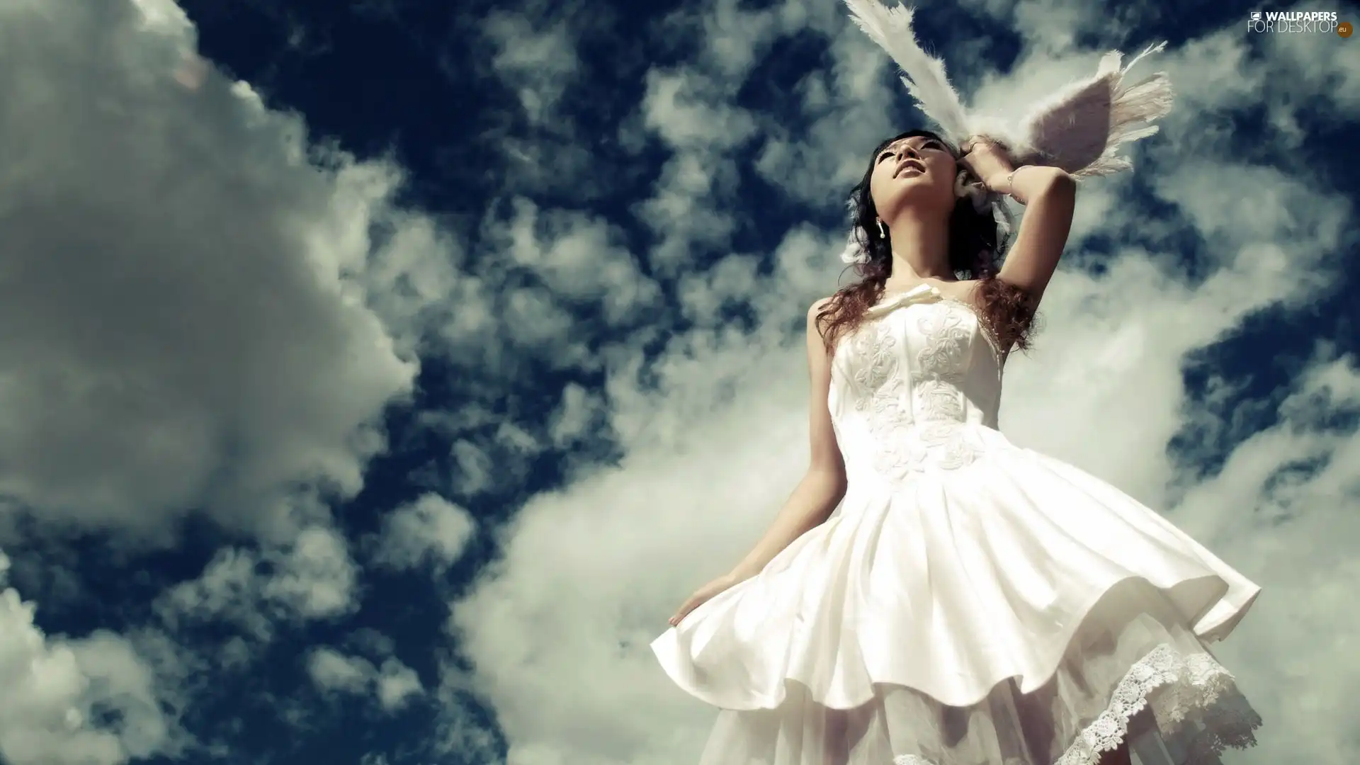 clouds, girl, wing