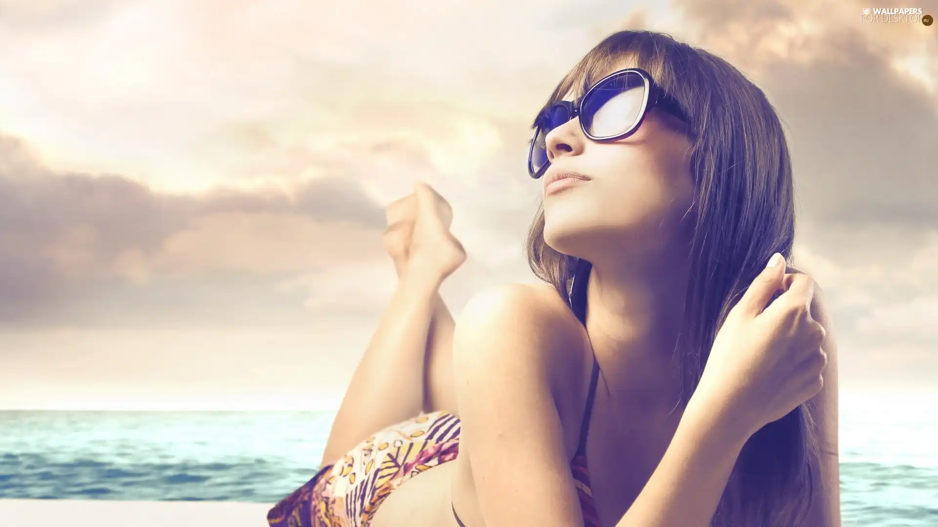 Women, sea, clouds, Beaches