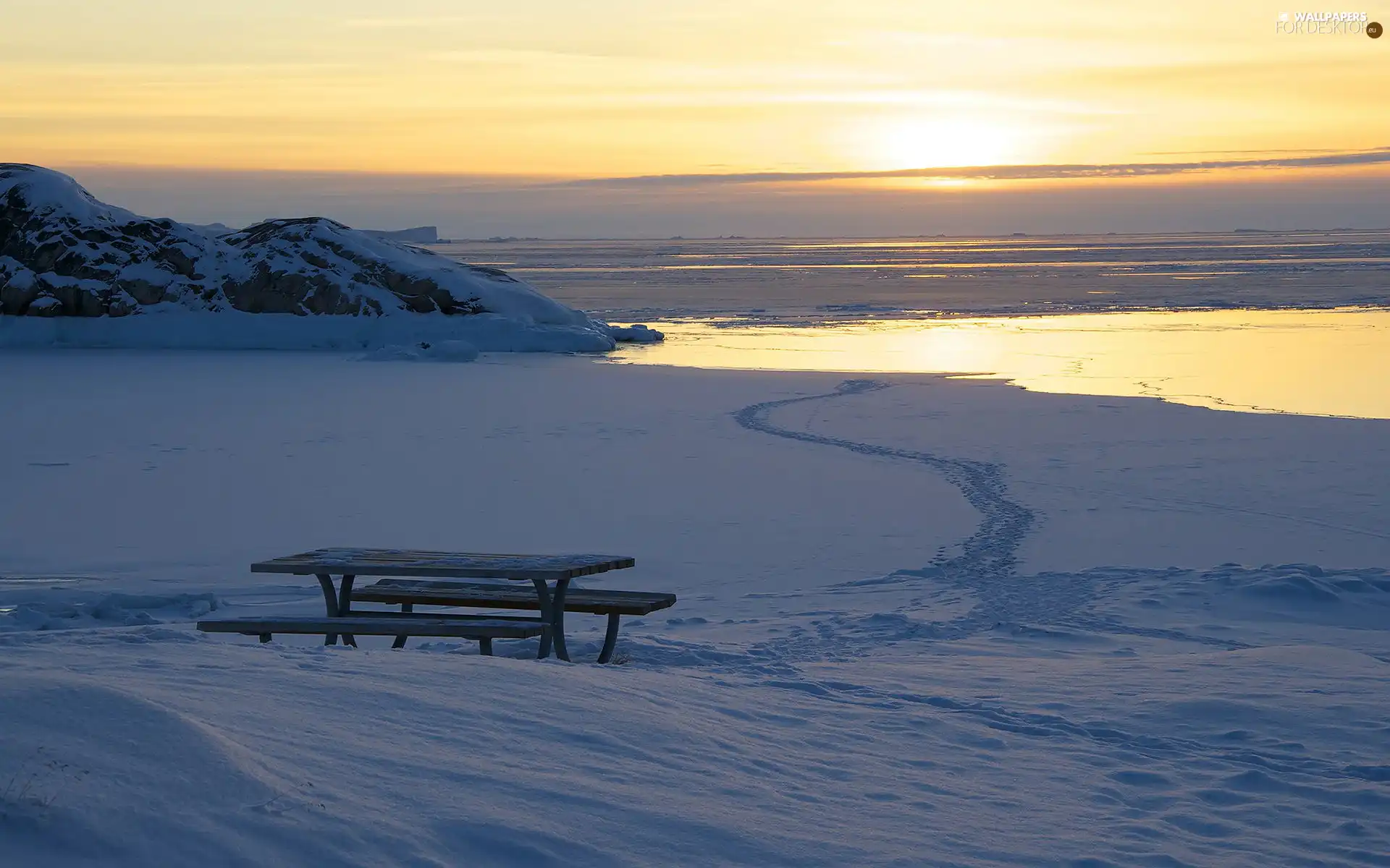 sea, sun, winter, rays, east, coast, Bench