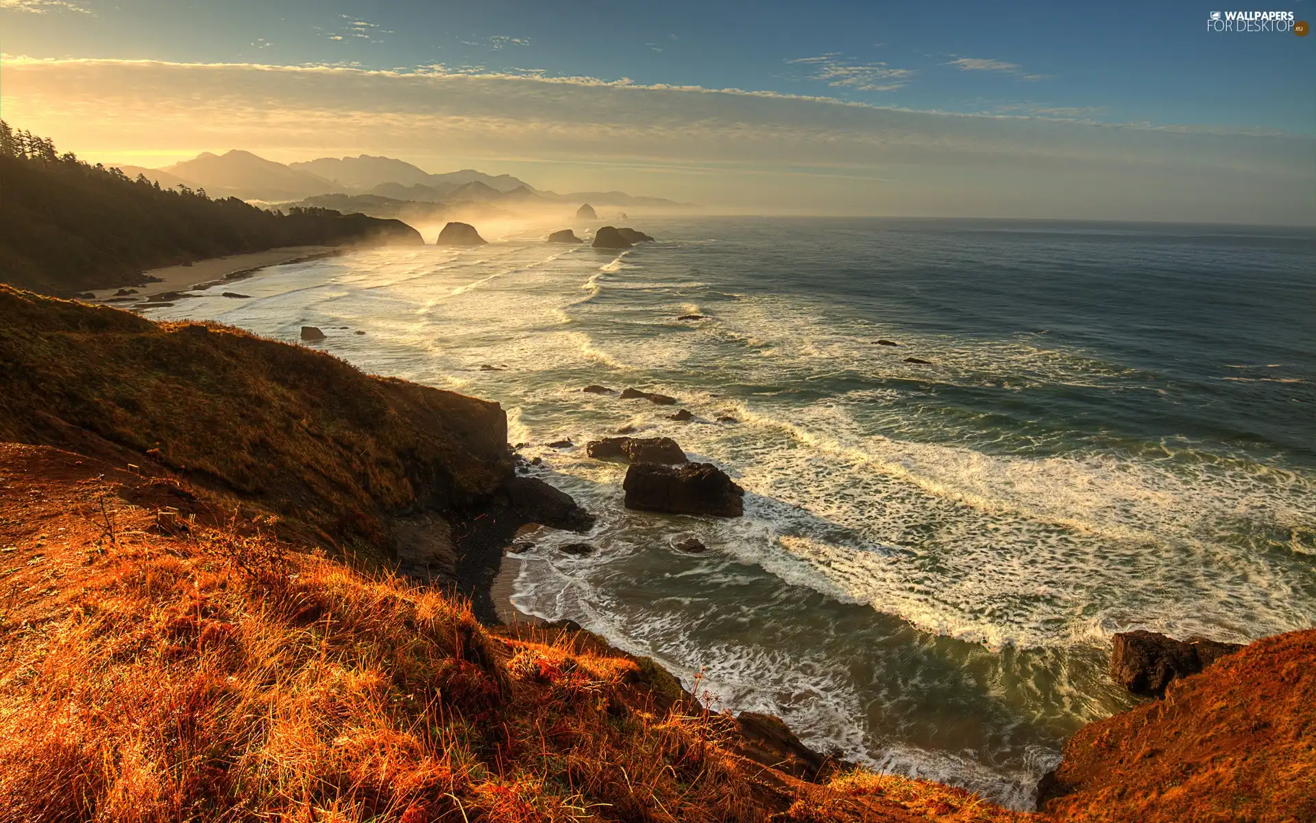 Coast, sea, Waves