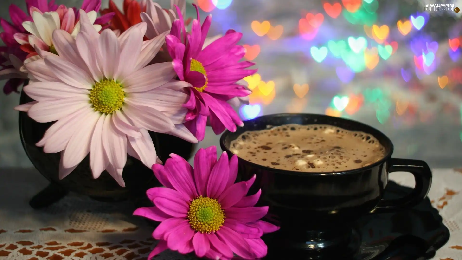 coffee, gerberas, cup