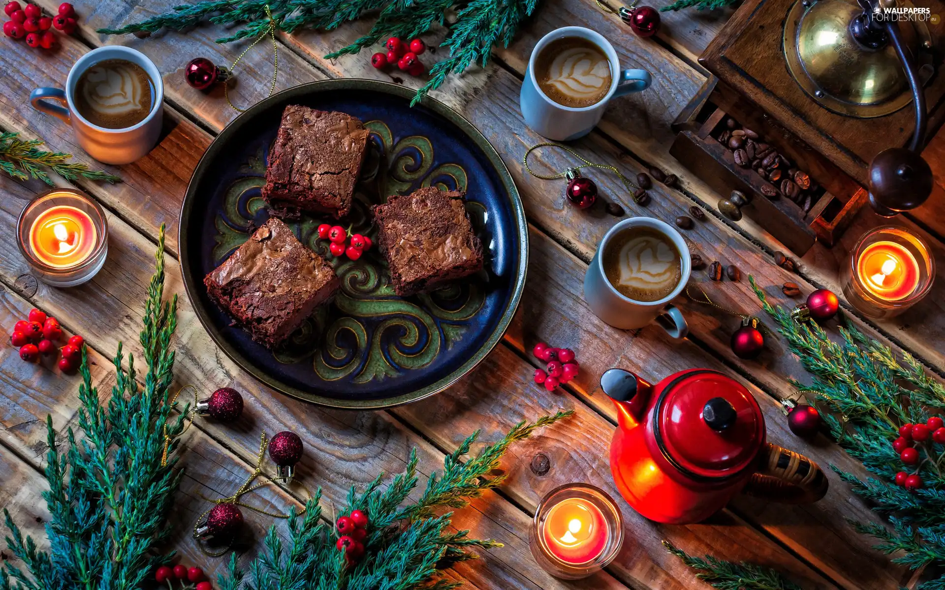 cake, cups, cups, coffee, composition, Candles, mill