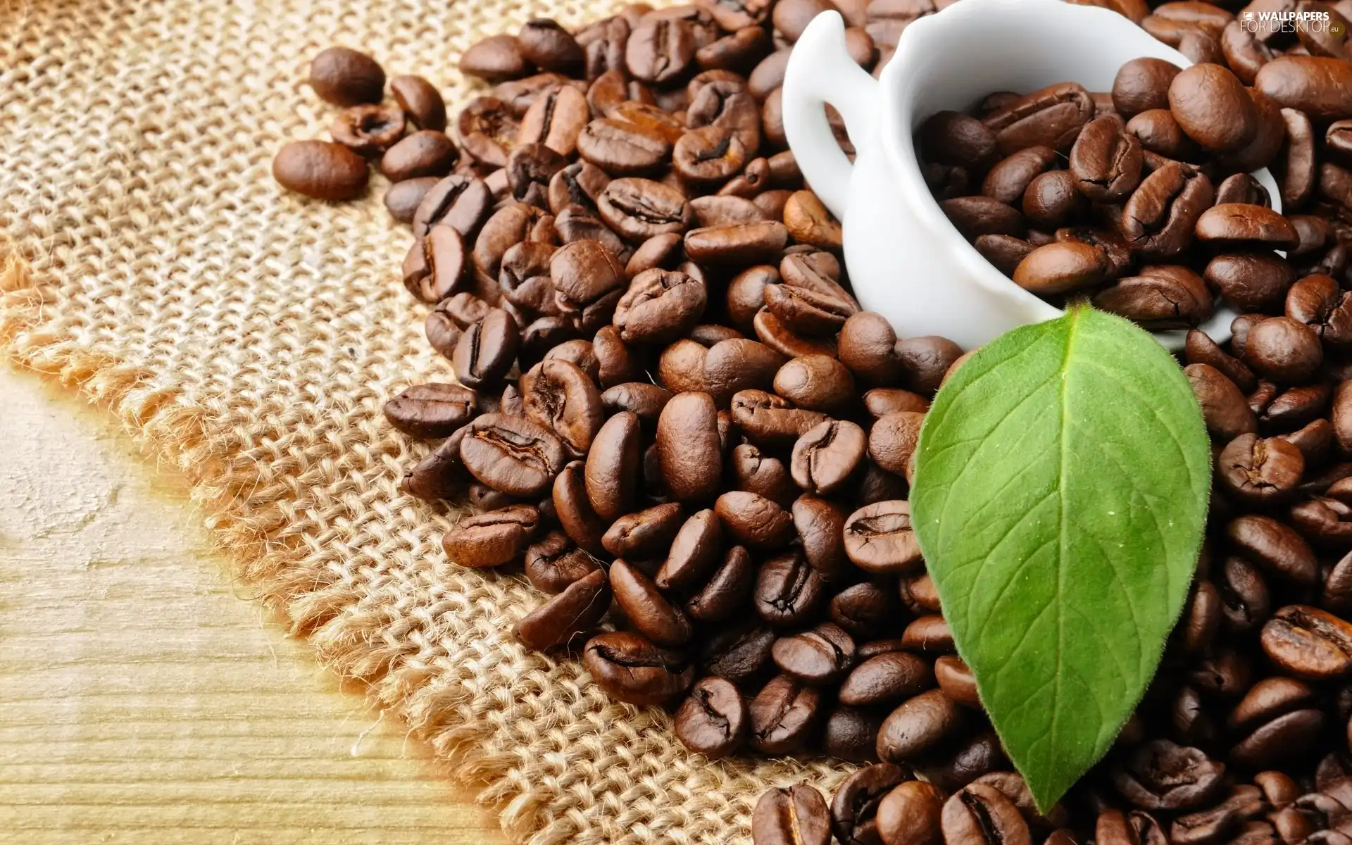 coffee, leaves, cup, grains, White