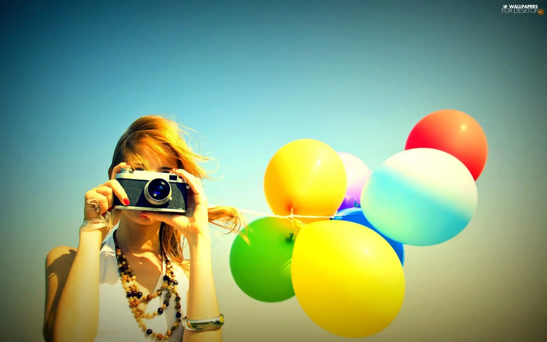 Camera, Women, color, balloons, photographic, jewellery