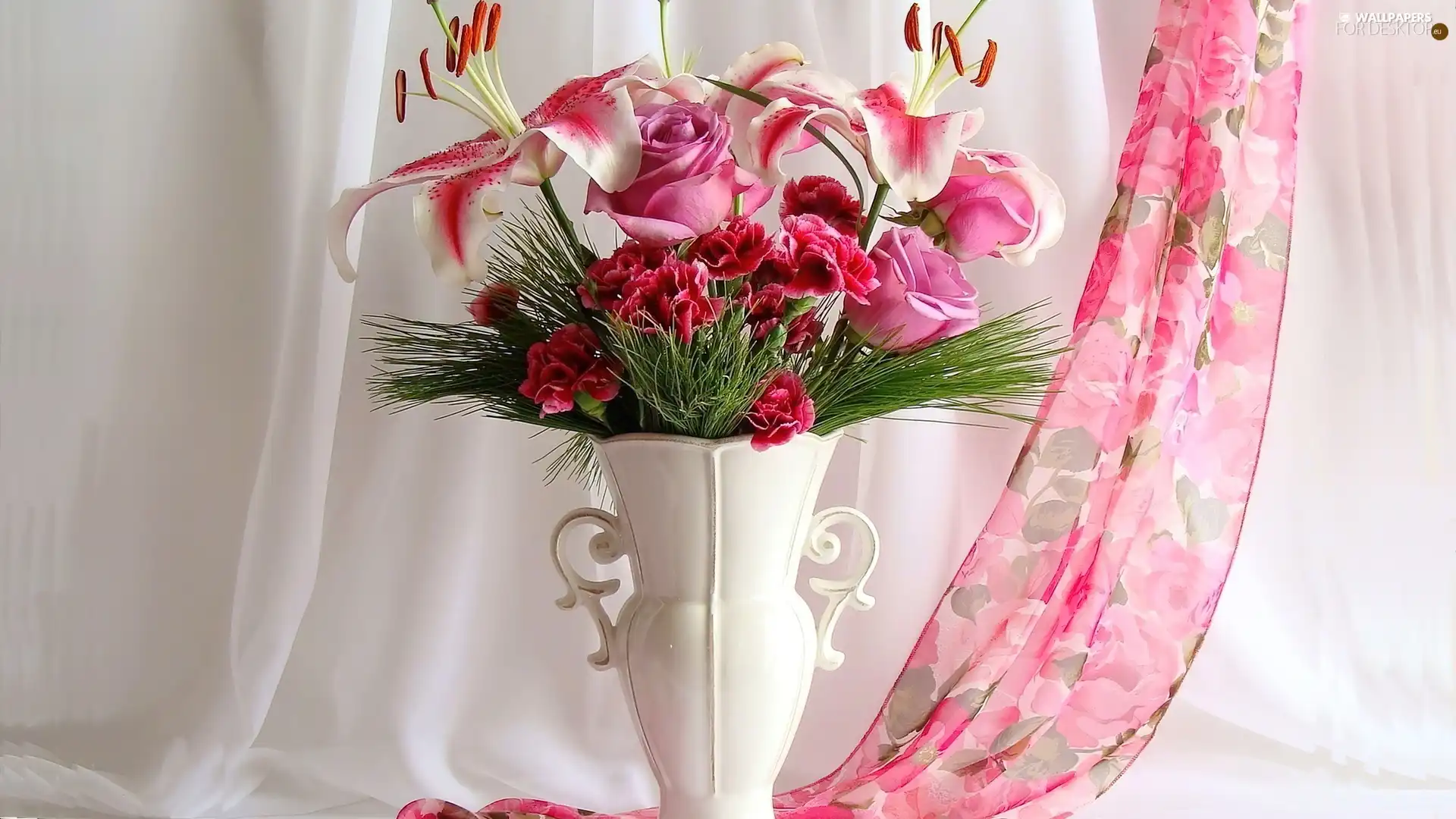 bouquet, White, color, shawl, flowers, Vase