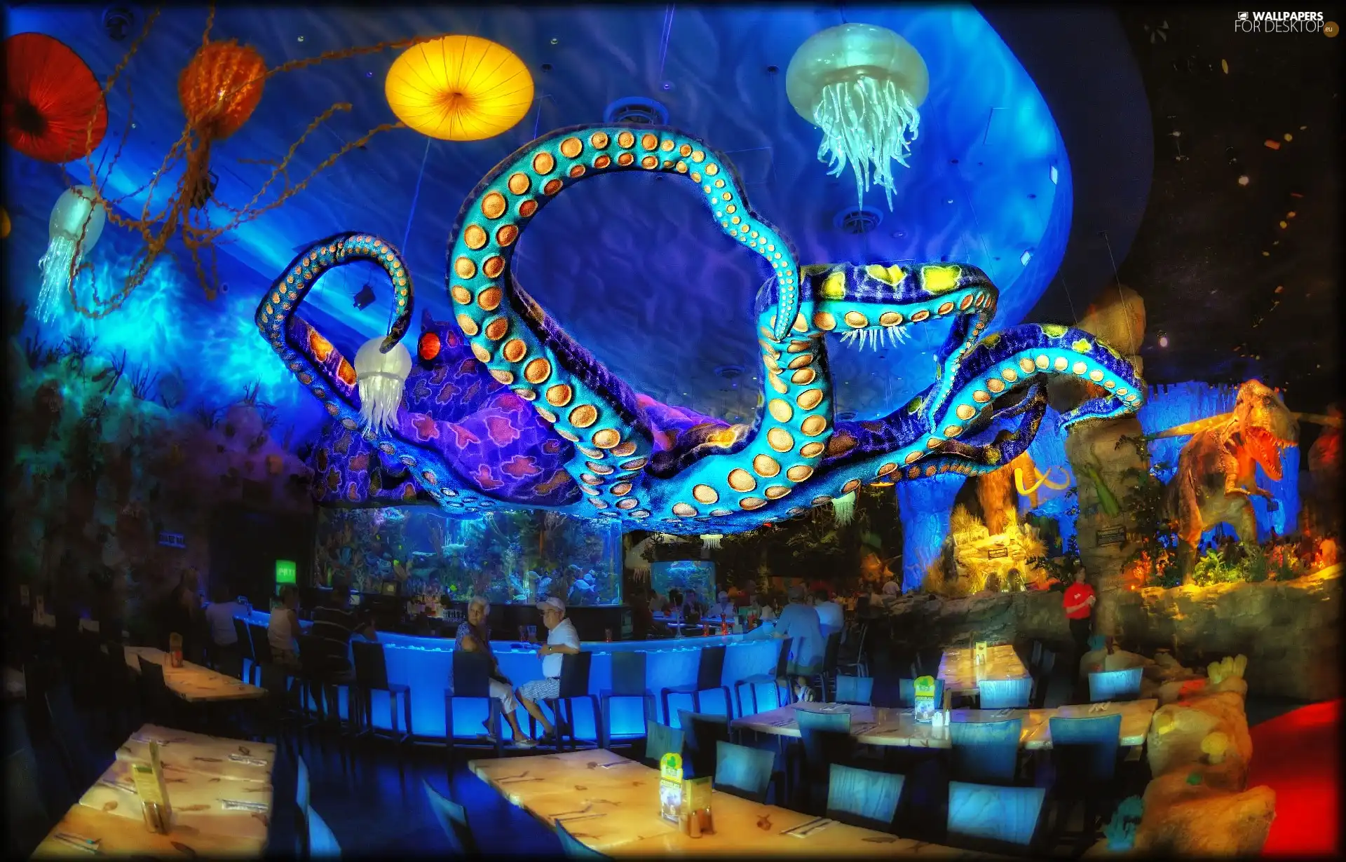 Hotel hall, Octopus, colors, Restaurants