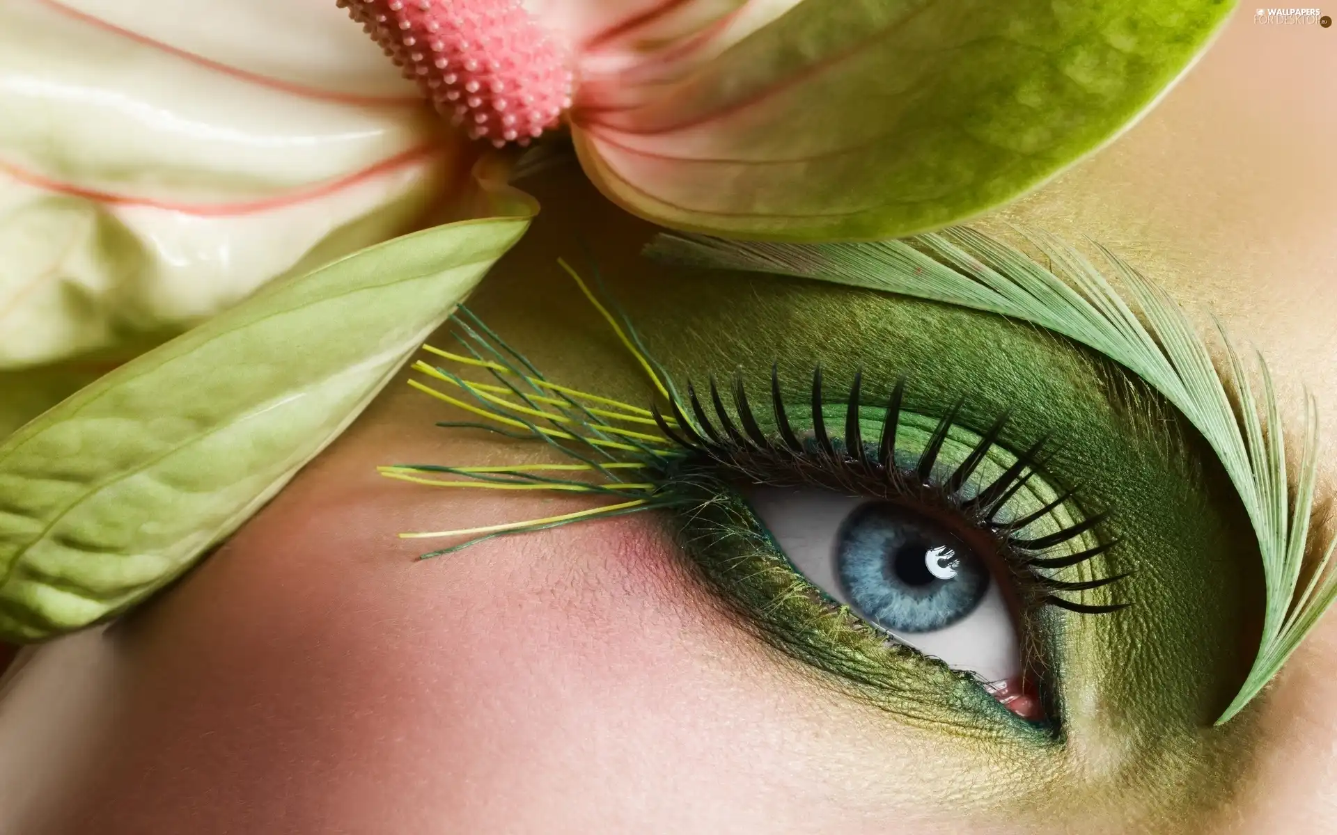 Women, exotic, Colourfull Flowers, make-up