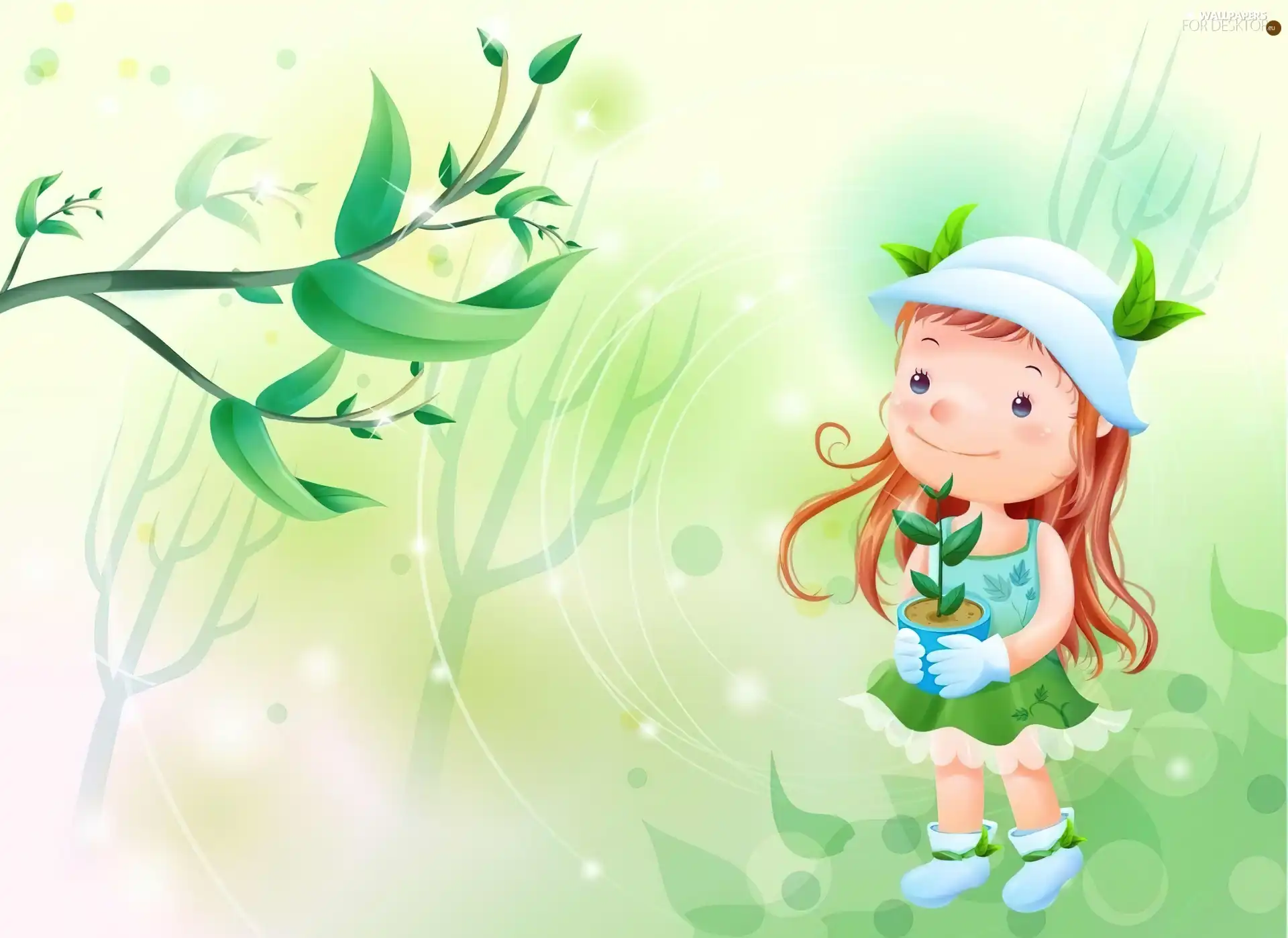 twig, girl, Colourfull Flowers