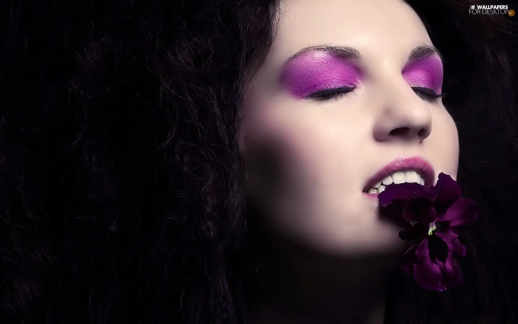 Women, make-up, Colourfull Flowers, Violet