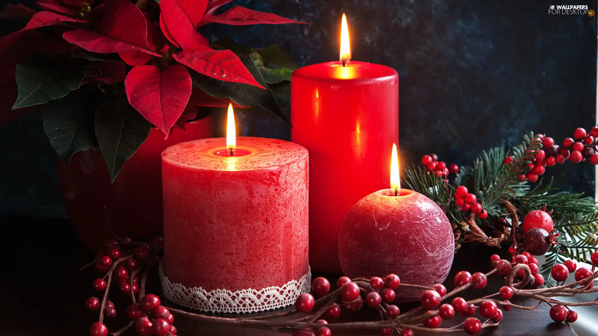 Christmas, composition, Red, Candles, Three
