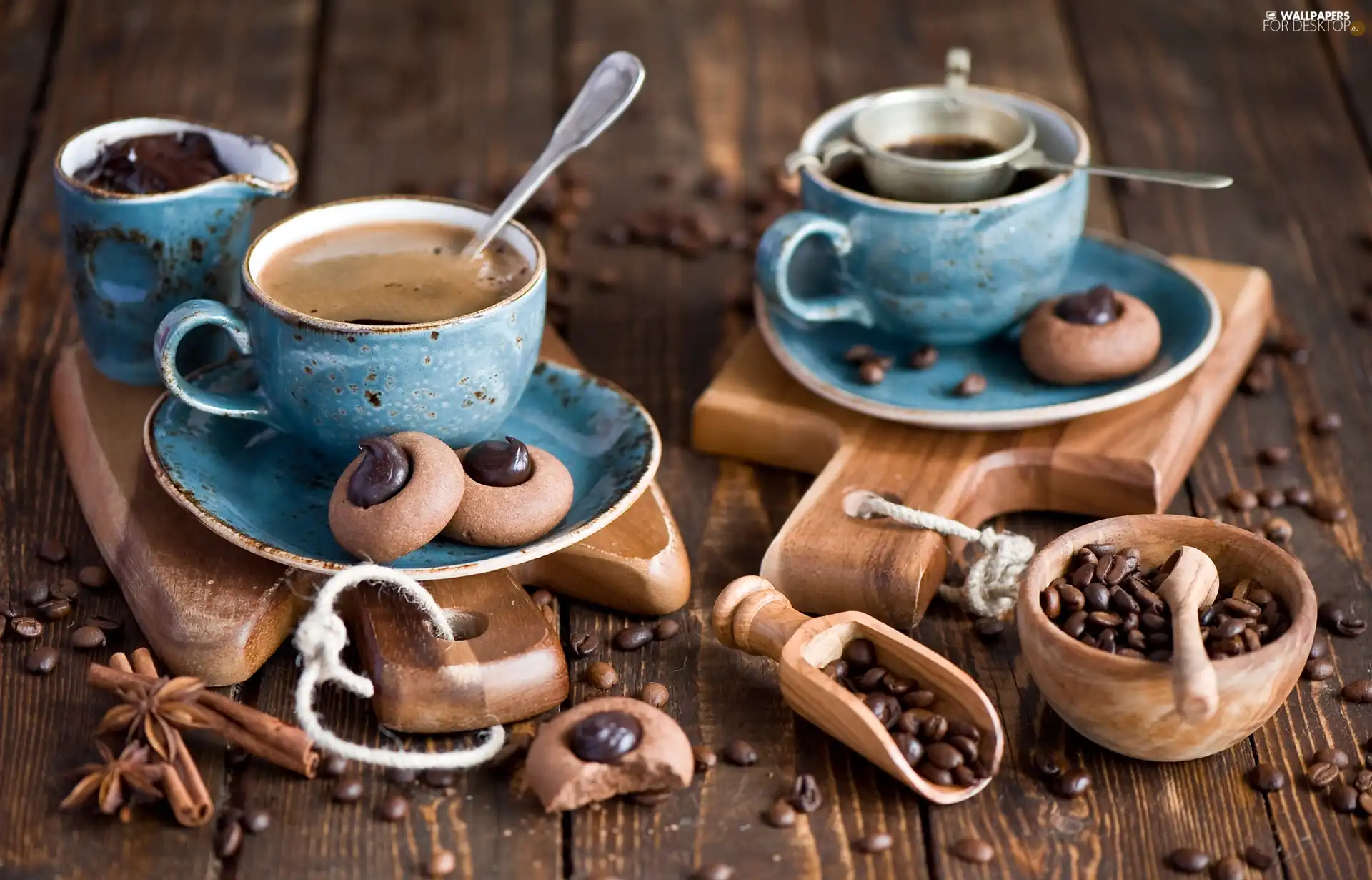 grains, cups, cookies, coffee