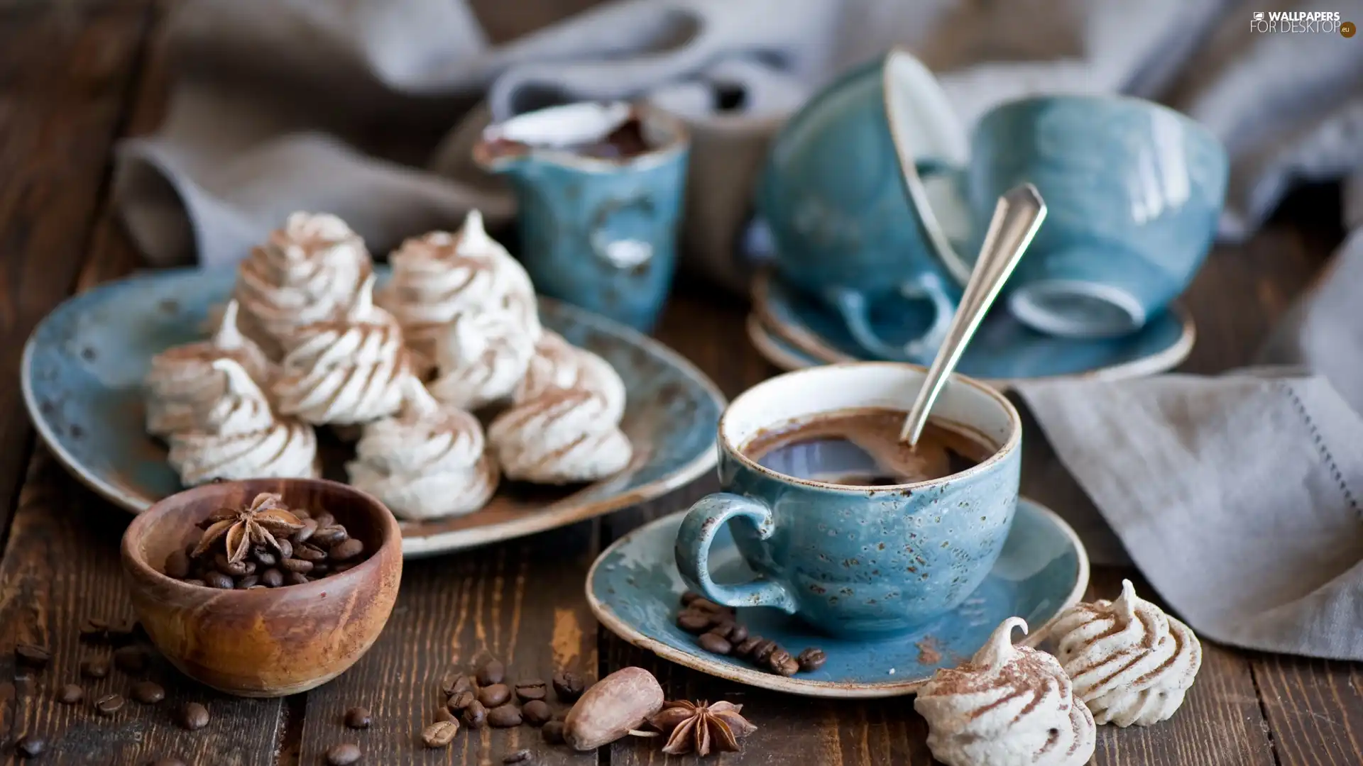 bowl, coffee, cookies, meringues, grains, cup