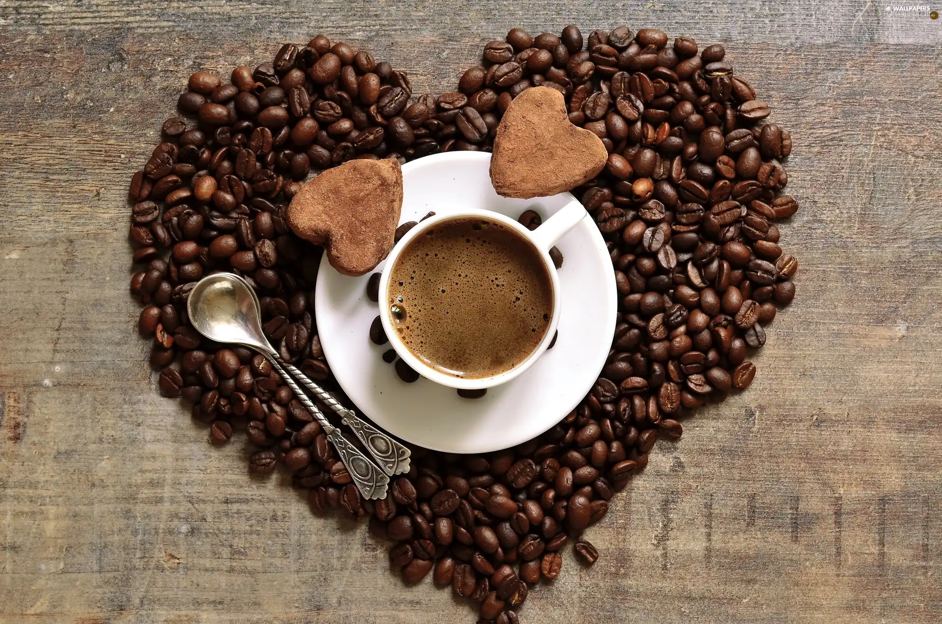 grains, coffee, cookies, Spoons, Heart, cup