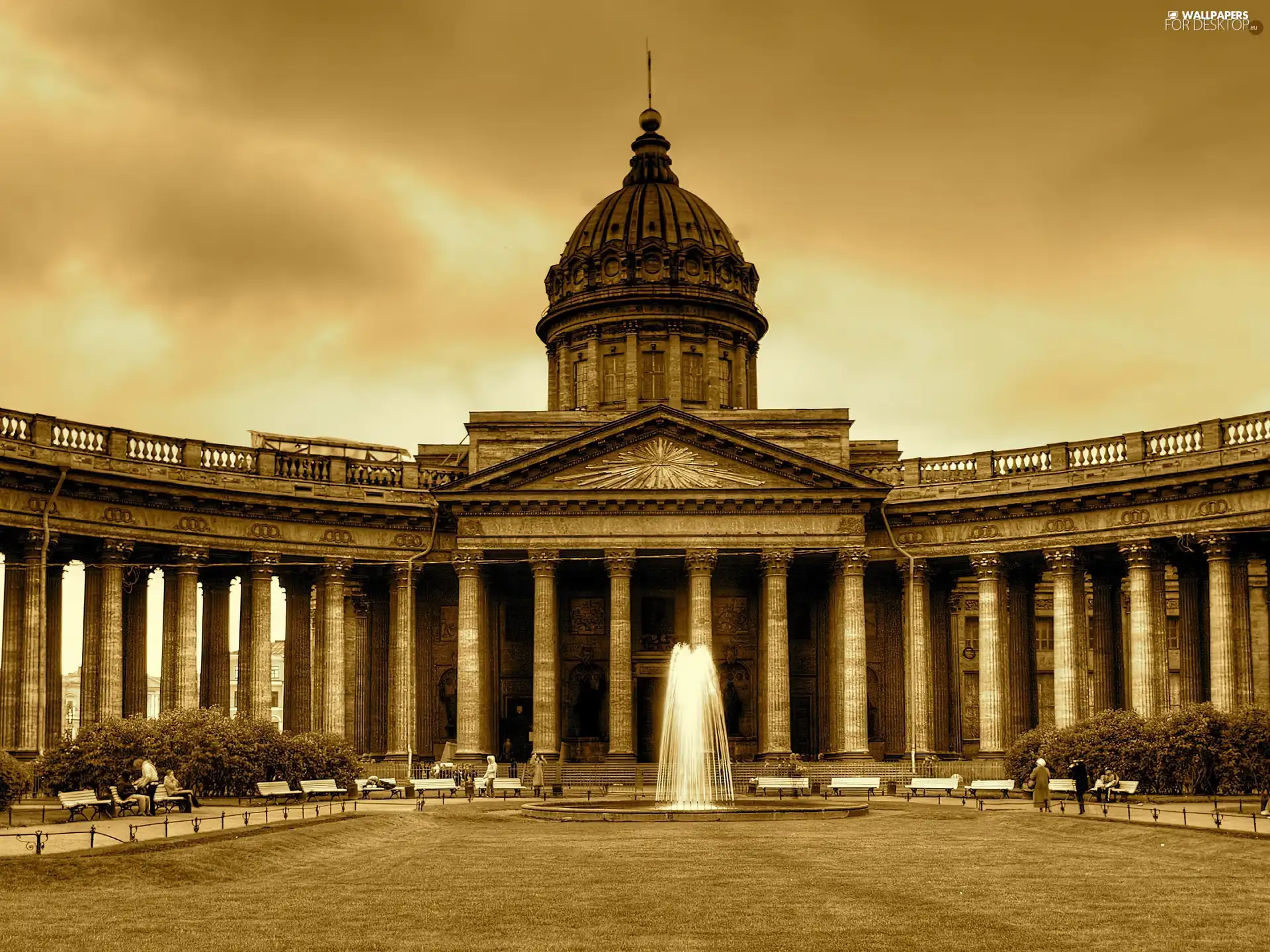 sepia, column, copula, fountain