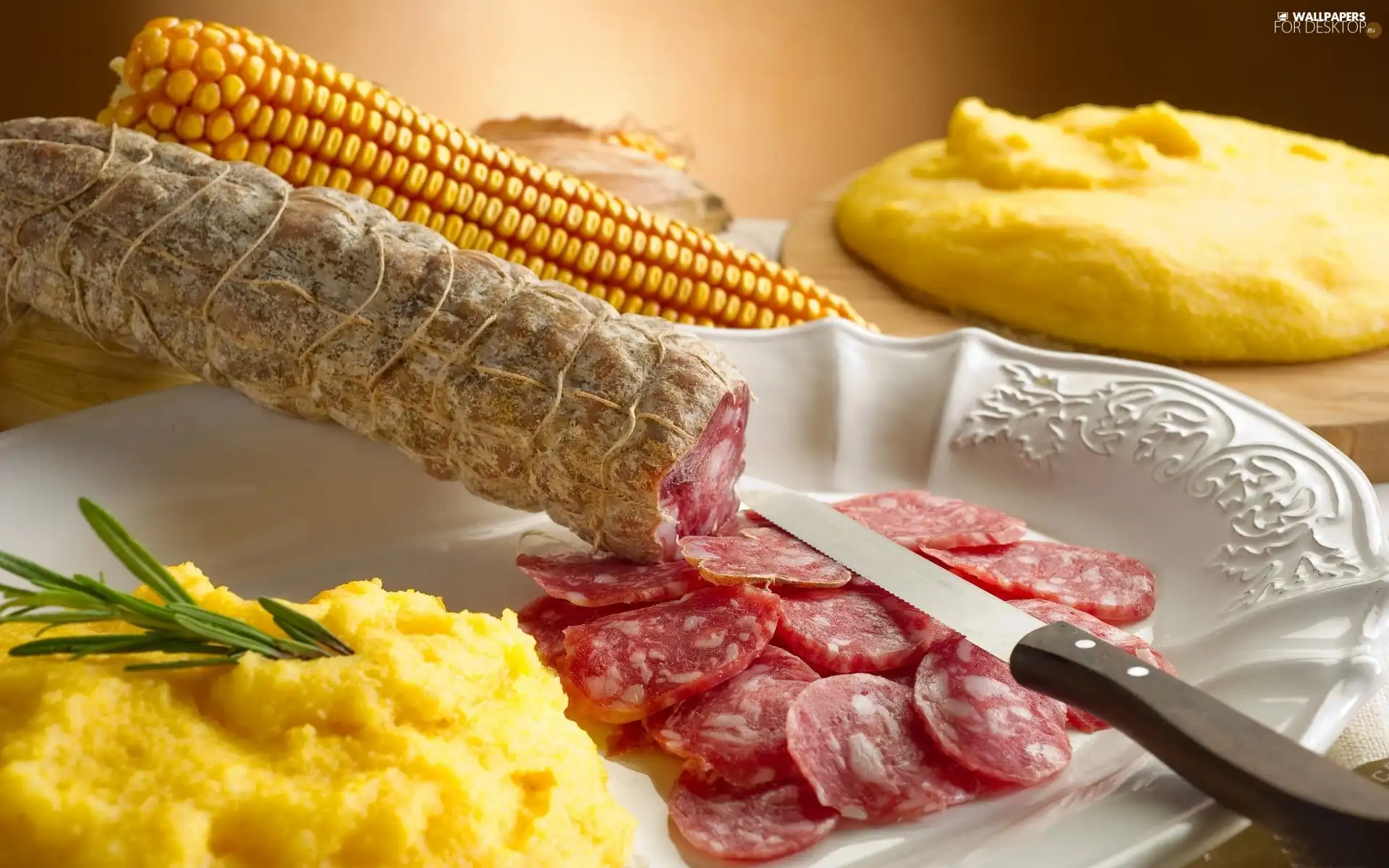 corn, sausage, polenta