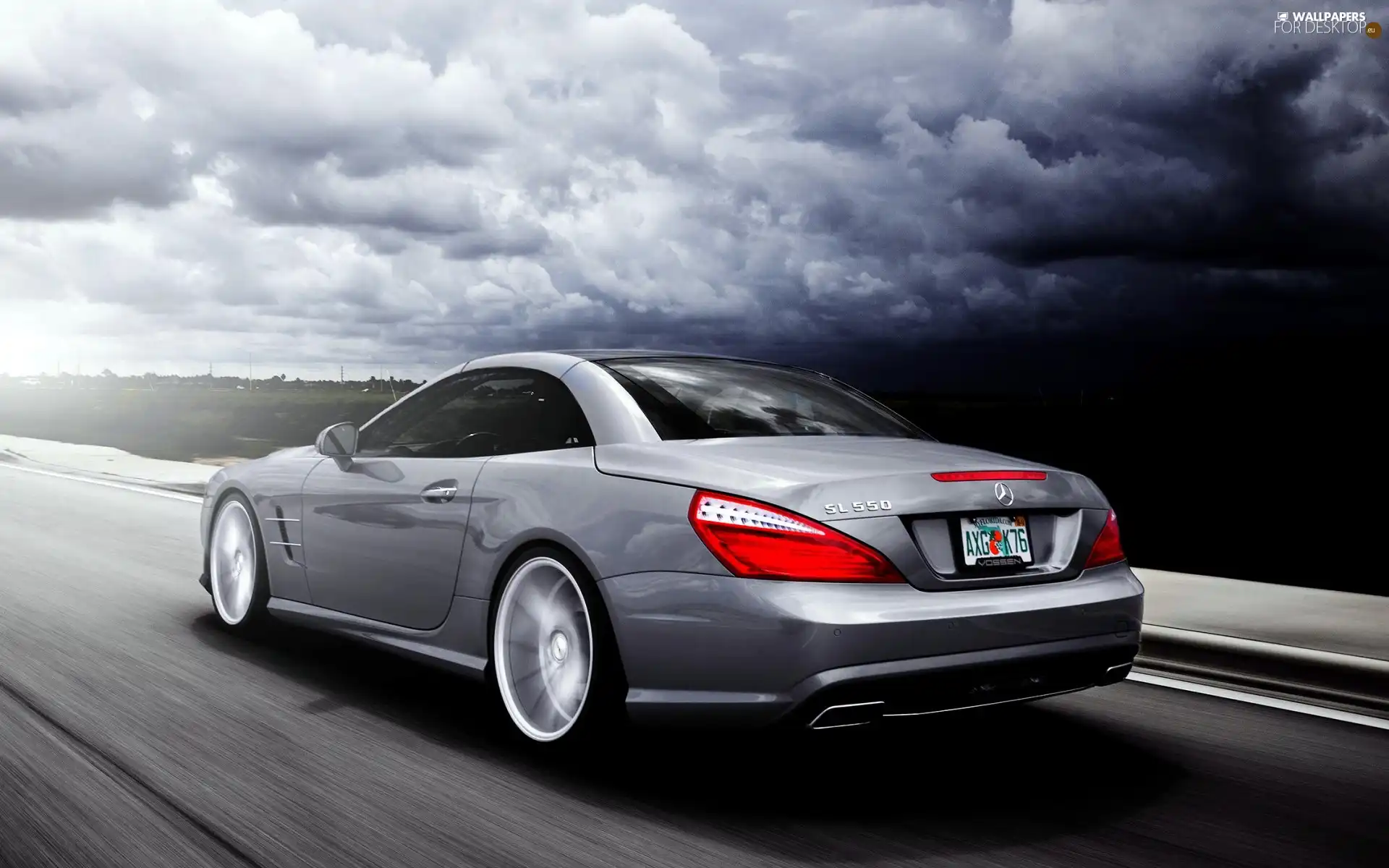 dark, clouds, SL550, Way, Mercedes