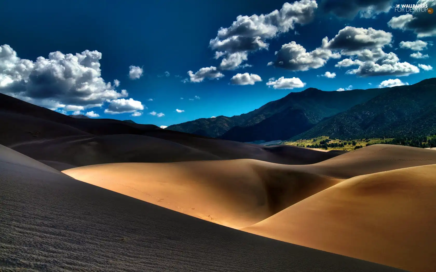 clouds, Sand, desert, Mountains