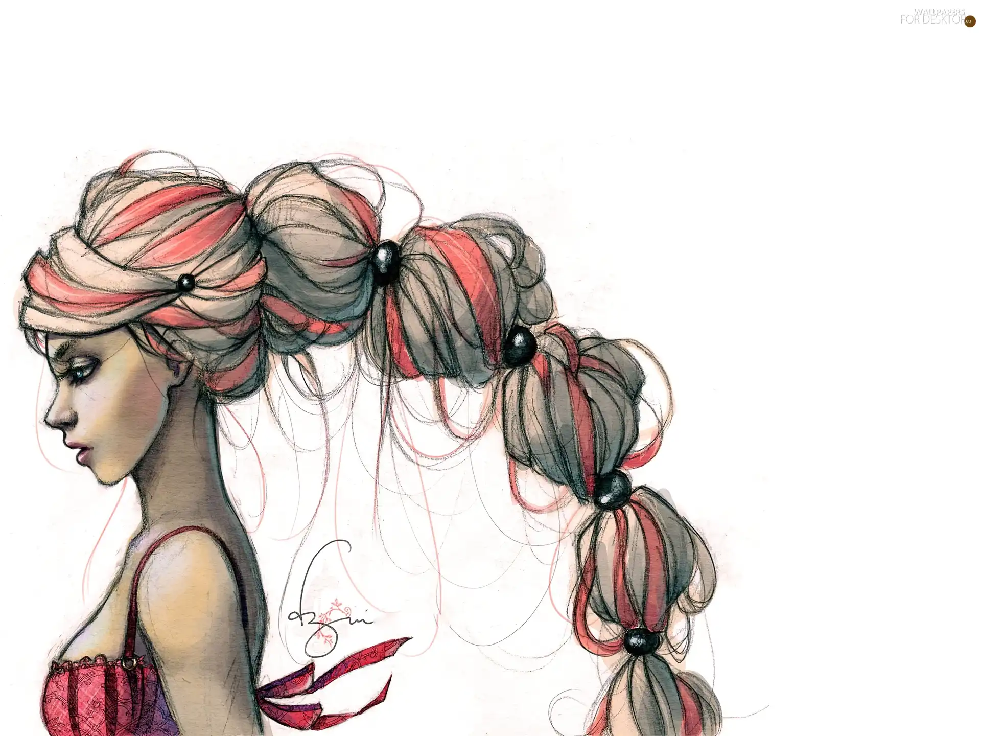 Women, pony, Drawing, Hair