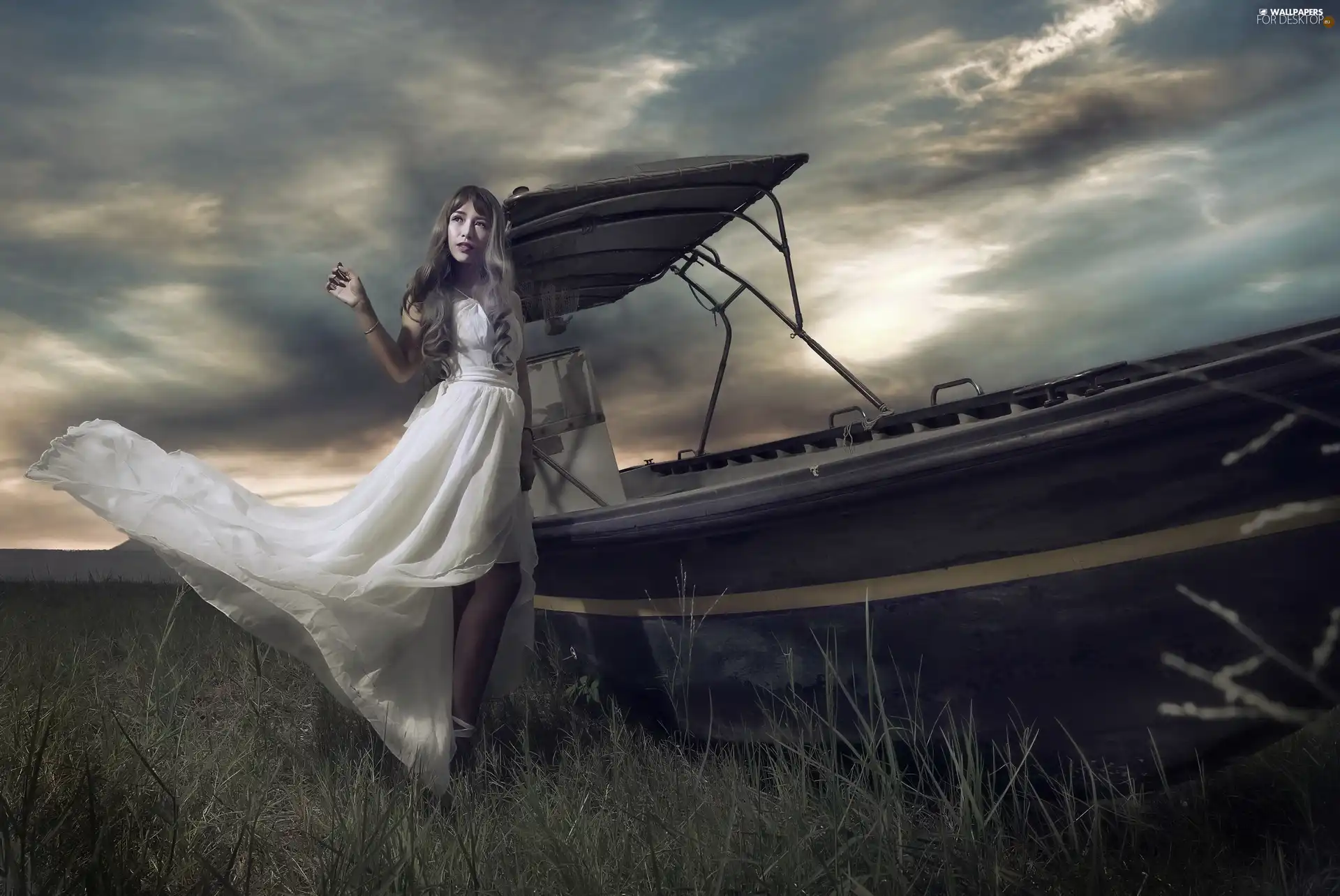 Dress, Boat, Women, White, Asian