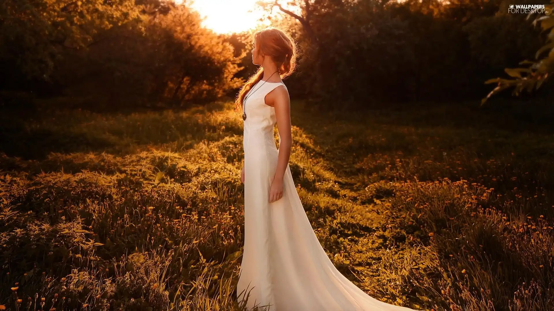 Women, White, dress, Park