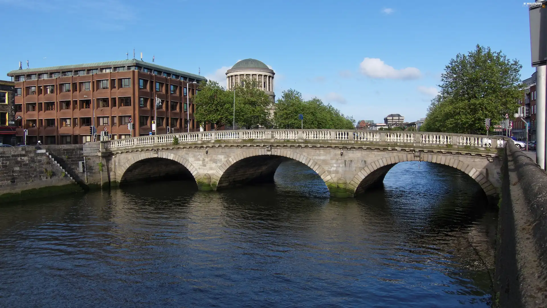 Dublin, Ireland, River, house, bridge