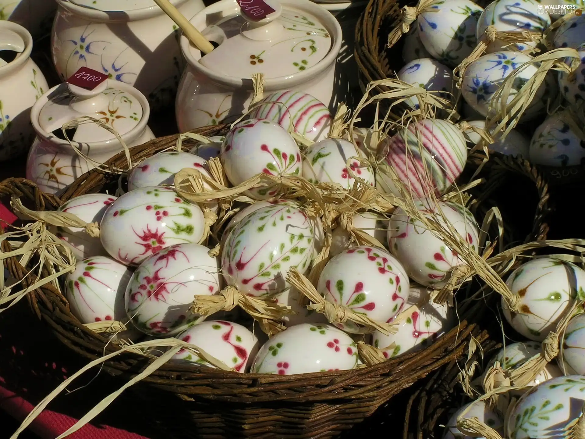 basket, eggs, easter, porcelain