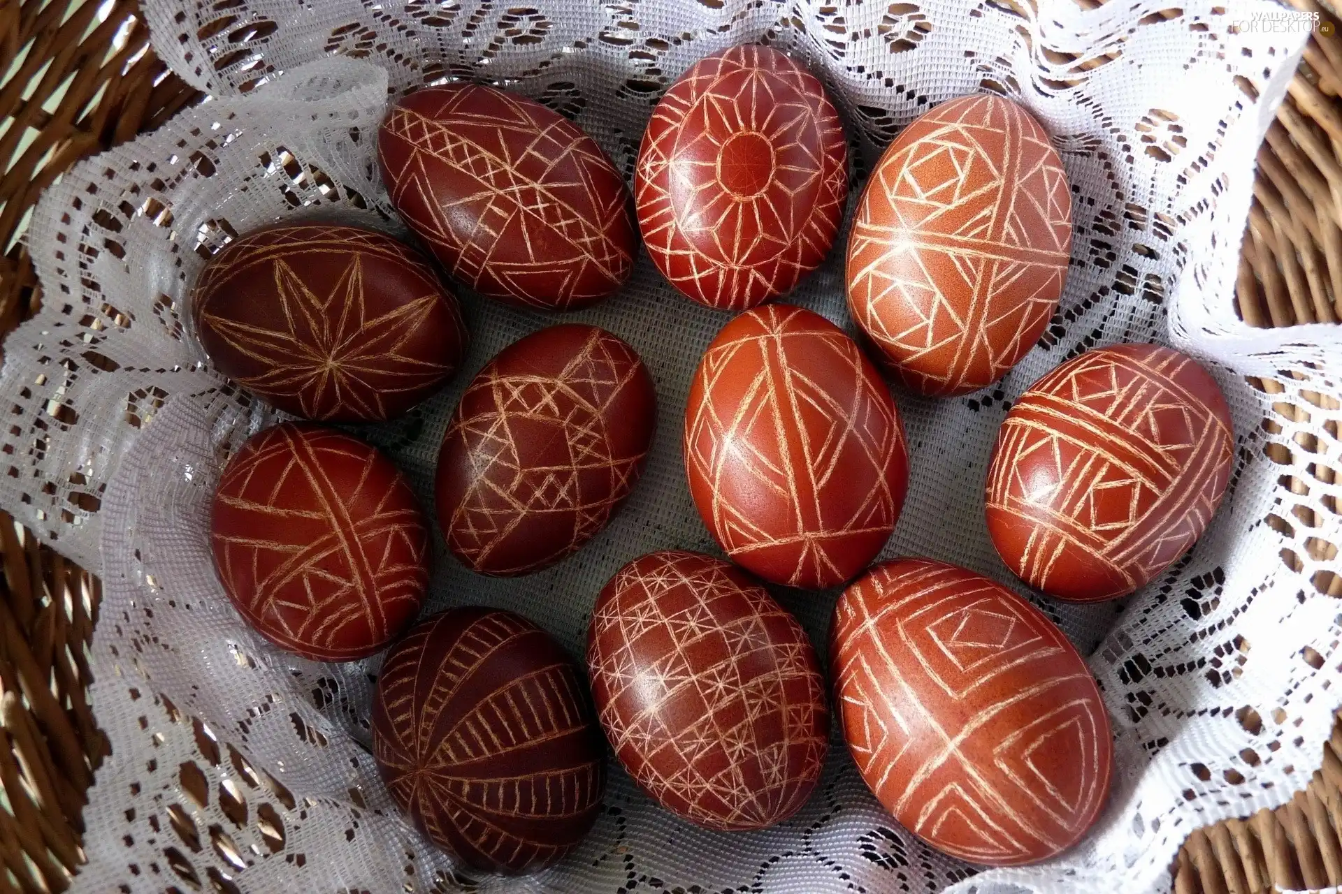 basket, napkin, eggs, lace