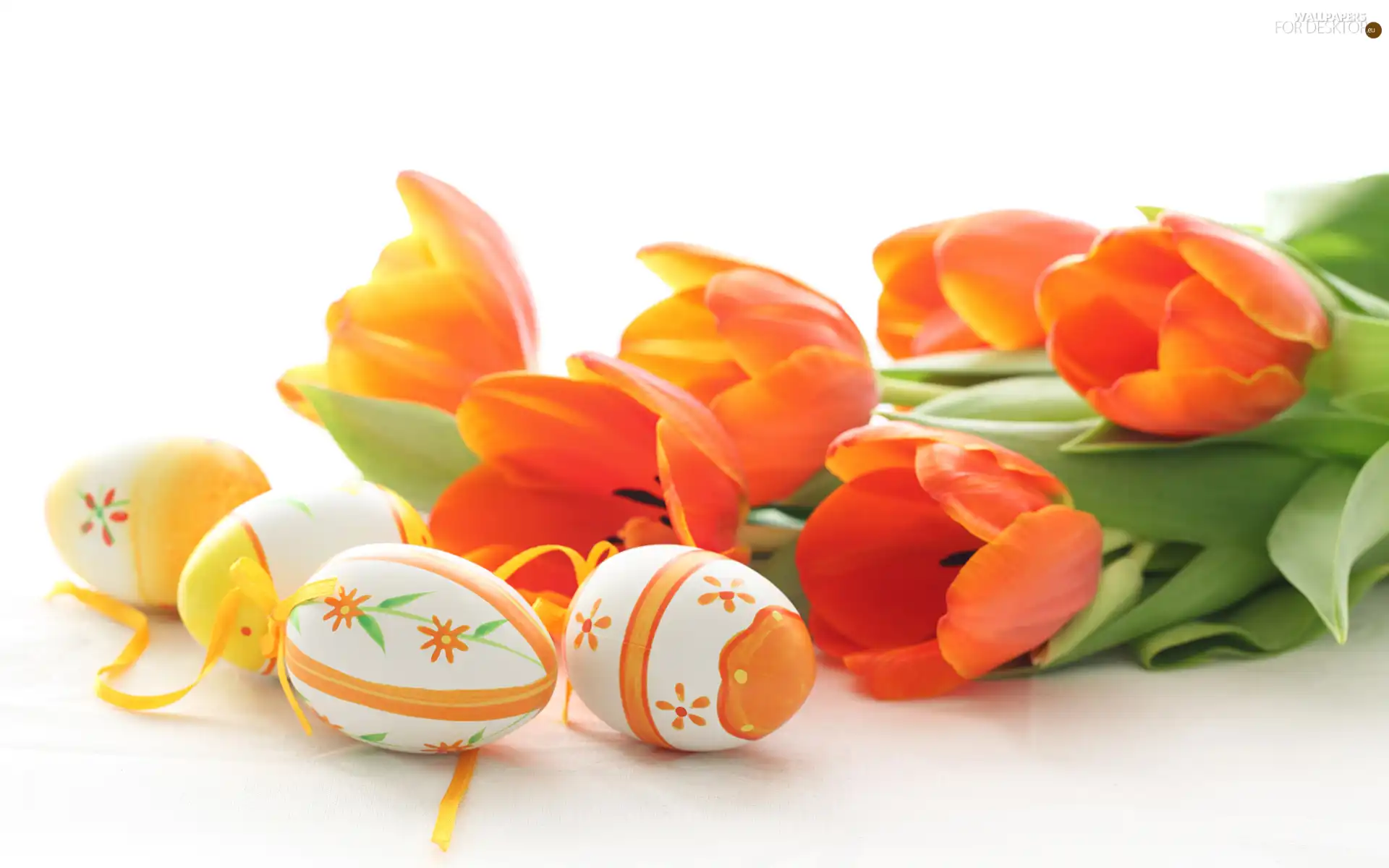 Orange, easter, eggs, Tulips