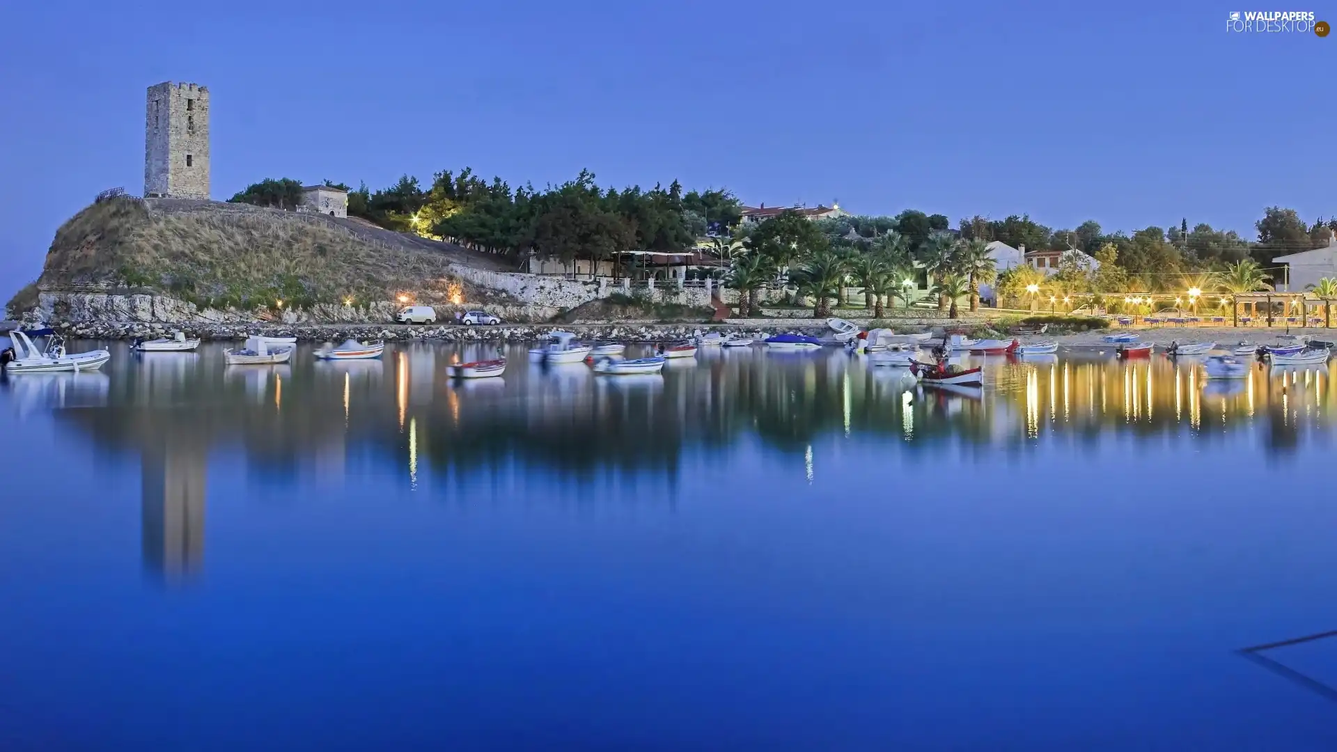 Coast, boats, evening, moored