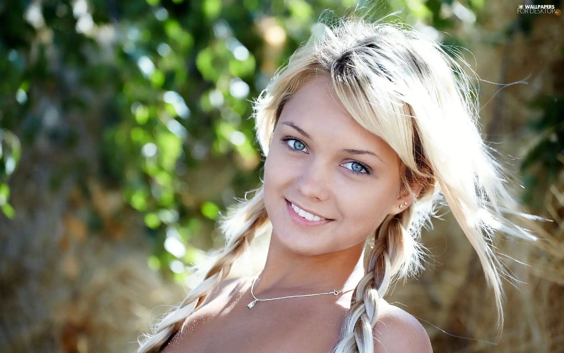 Eyes, pigtail, Smile, Blue, Blonde