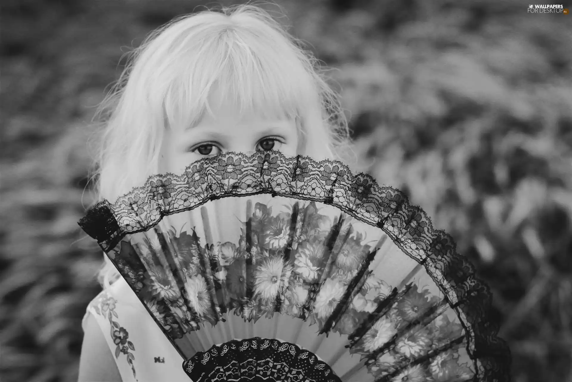 Black and white, girl, Fan